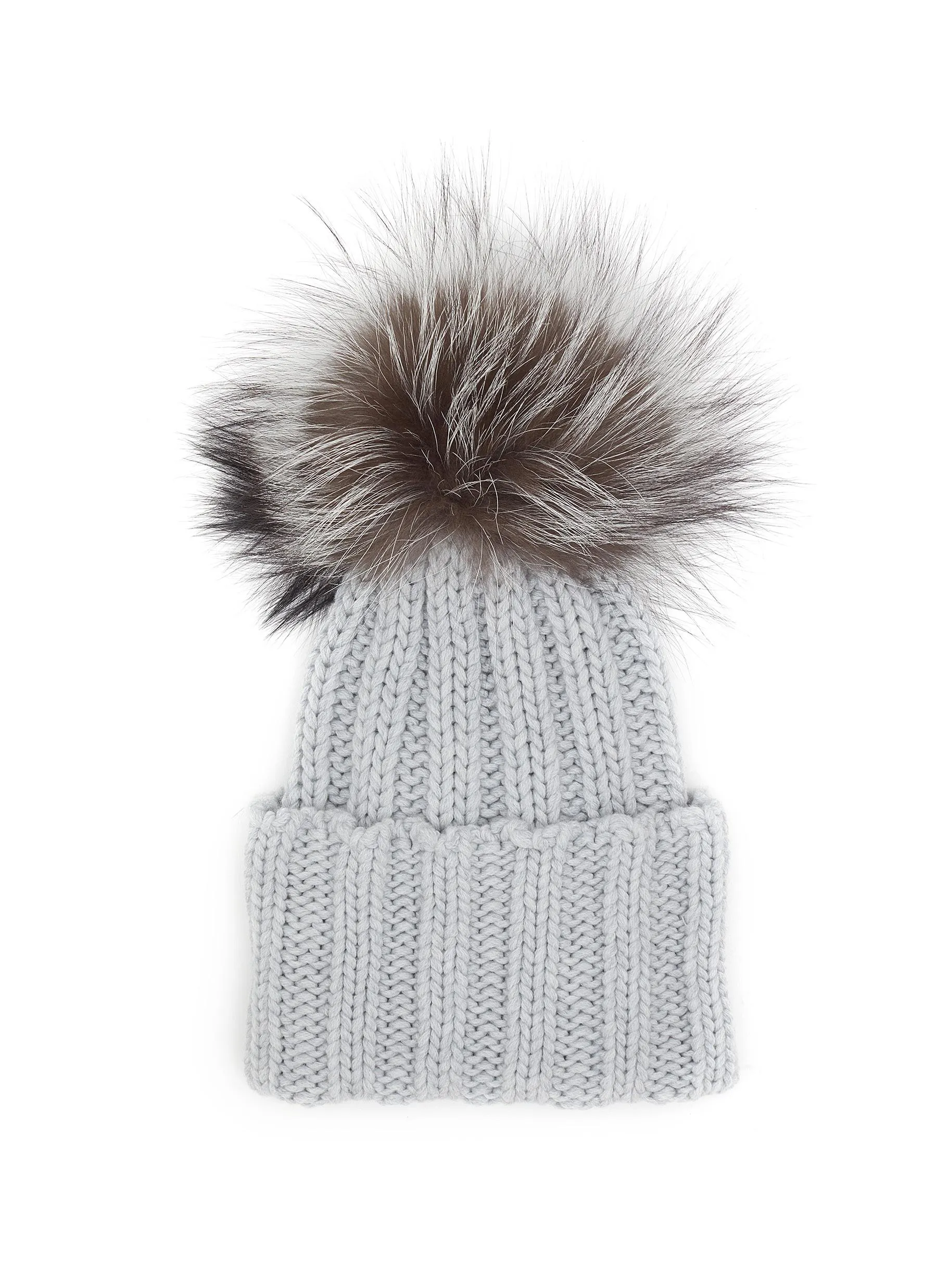 -----------INVERNI  ---- ------------ ----Fur Pom Pom Cashmere Fold Beanie --