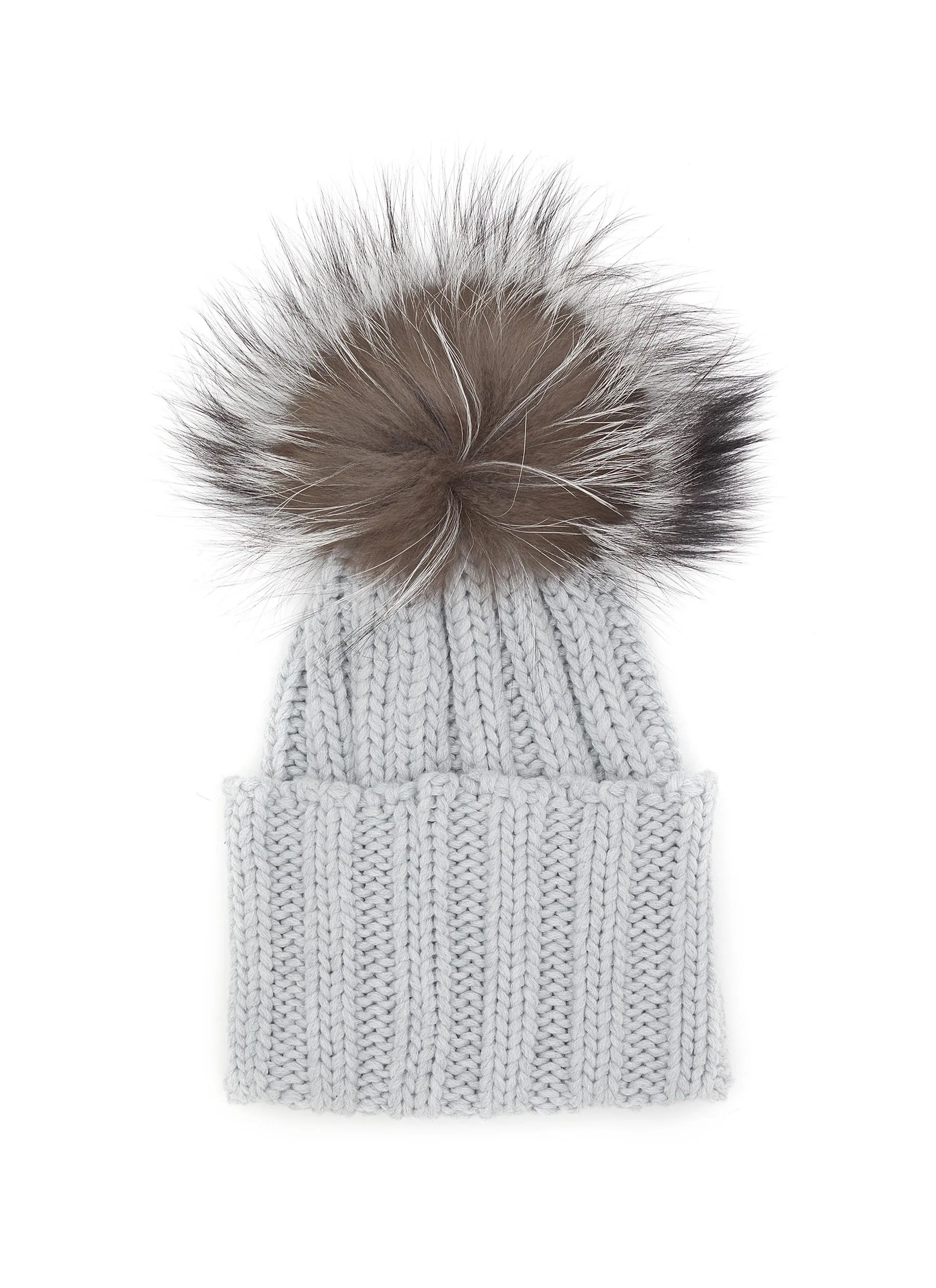 -----------INVERNI  ---- ------------ ----Fur Pom Pom Cashmere Fold Beanie --