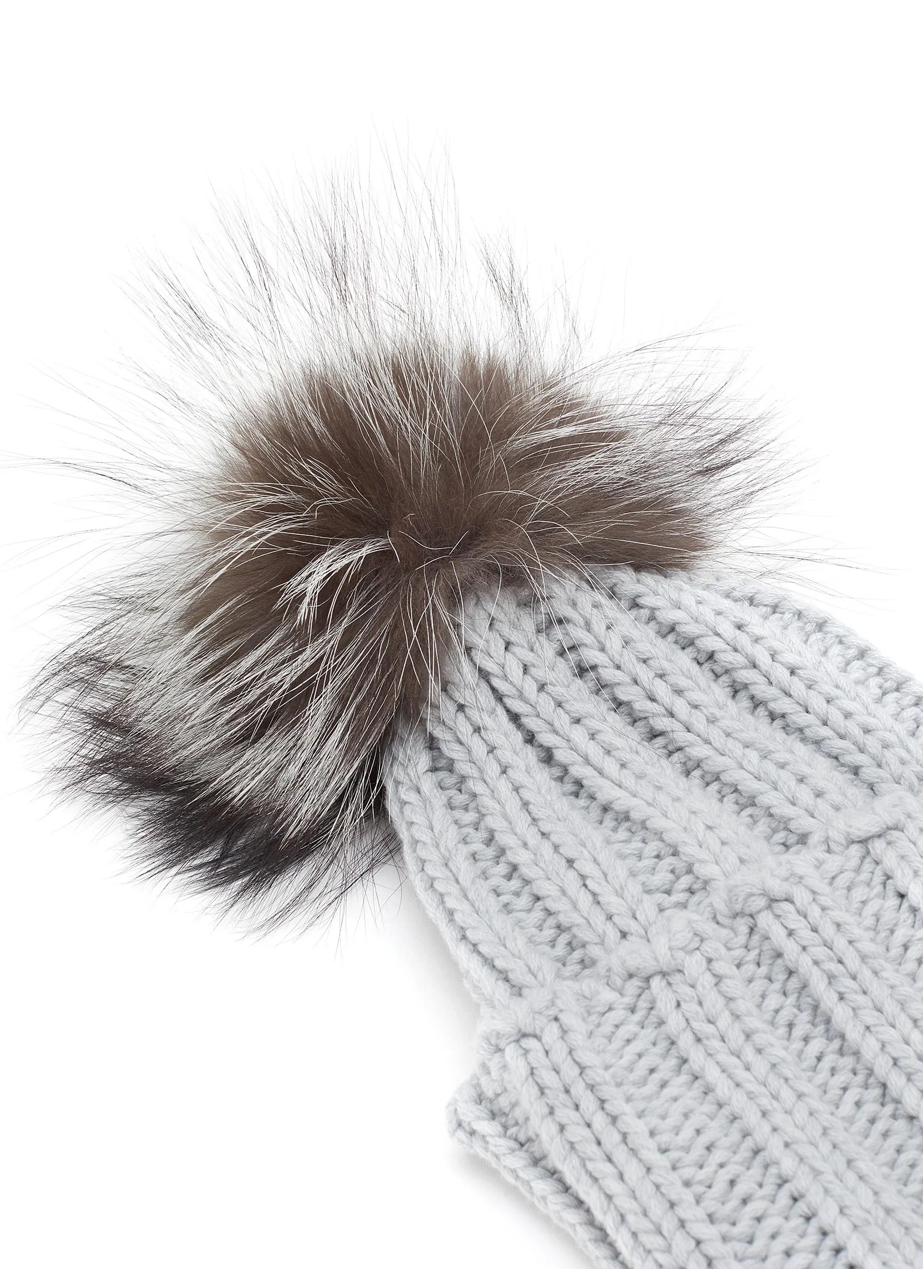 -----------INVERNI  ---- ------------ ----Fur Pom Pom Cashmere Fold Beanie --