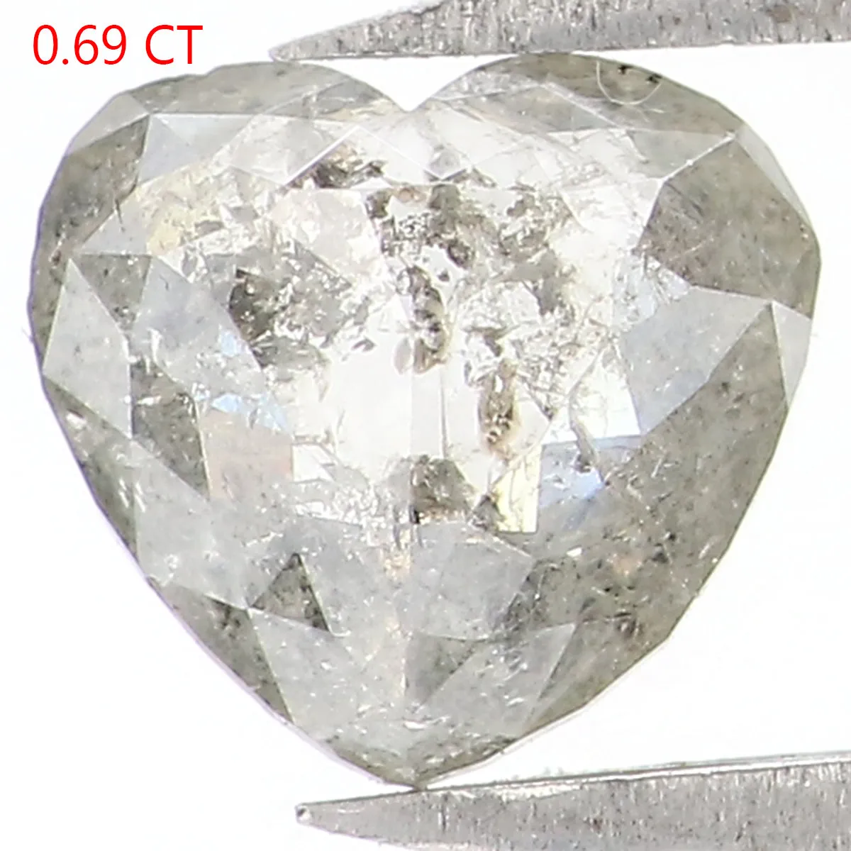 0.69 Ct Natural Loose Heart Shape Diamond Salt And Pepper Diamond 5.60 MM Natural Diamond Black Grey Color Heart Rose Cut Diamon