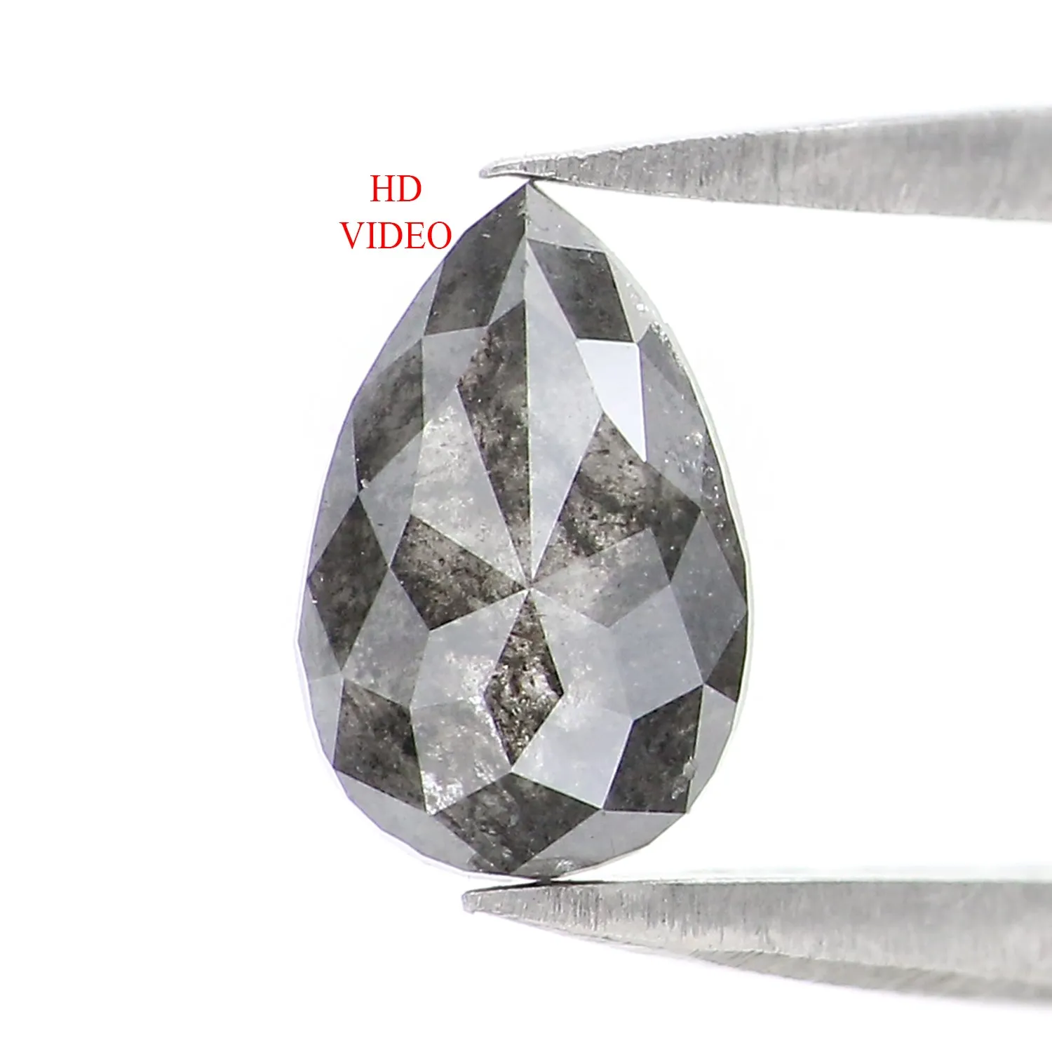 0.82 CT Natural Loose Pear Shape Diamond Salt And Pepper Pear Rose Cut Diamond 7.30 MM Black Grey Color Pear Shape Rose Cut Diam