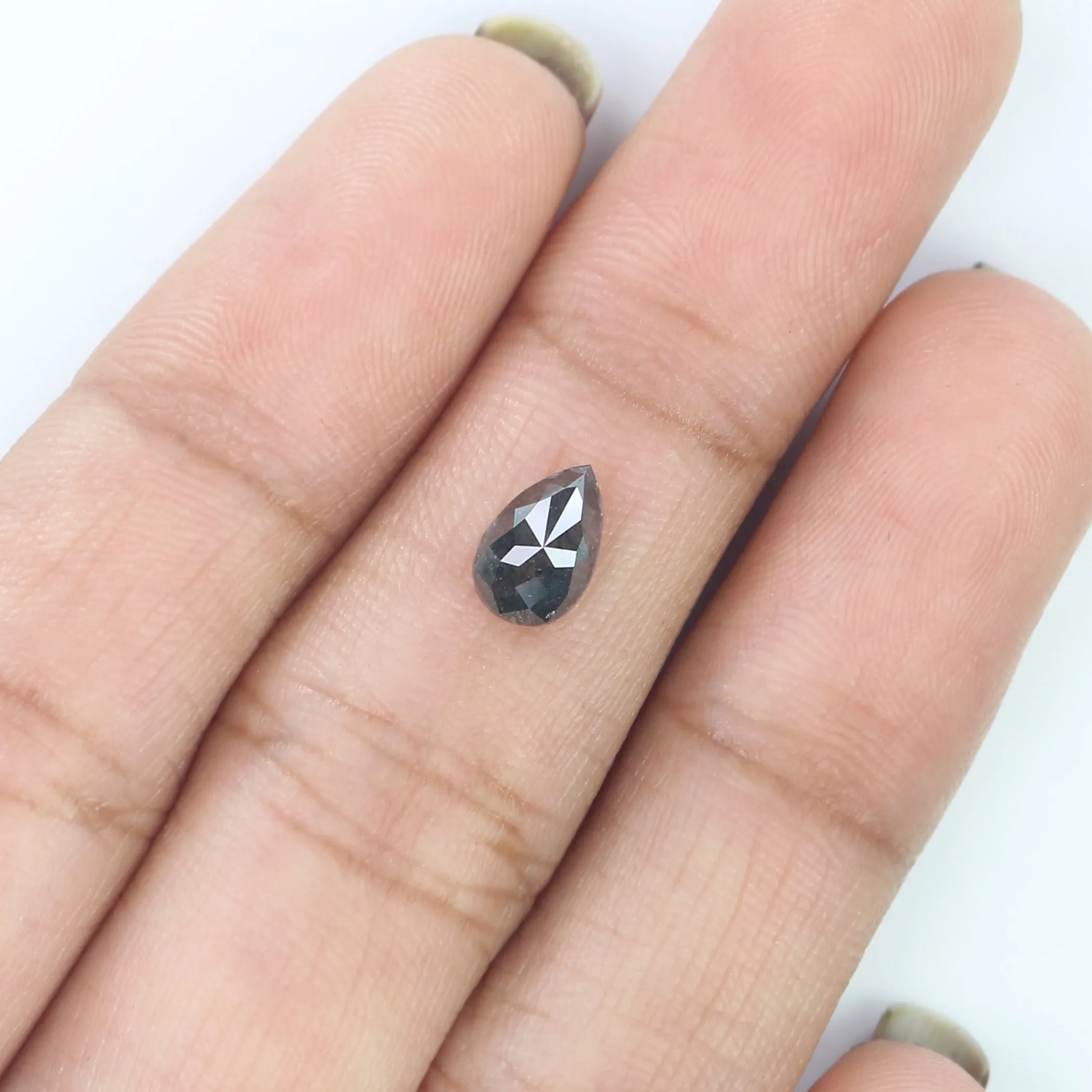 0.82 CT Natural Loose Pear Shape Diamond Salt And Pepper Pear Rose Cut Diamond 7.30 MM Black Grey Color Pear Shape Rose Cut Diam