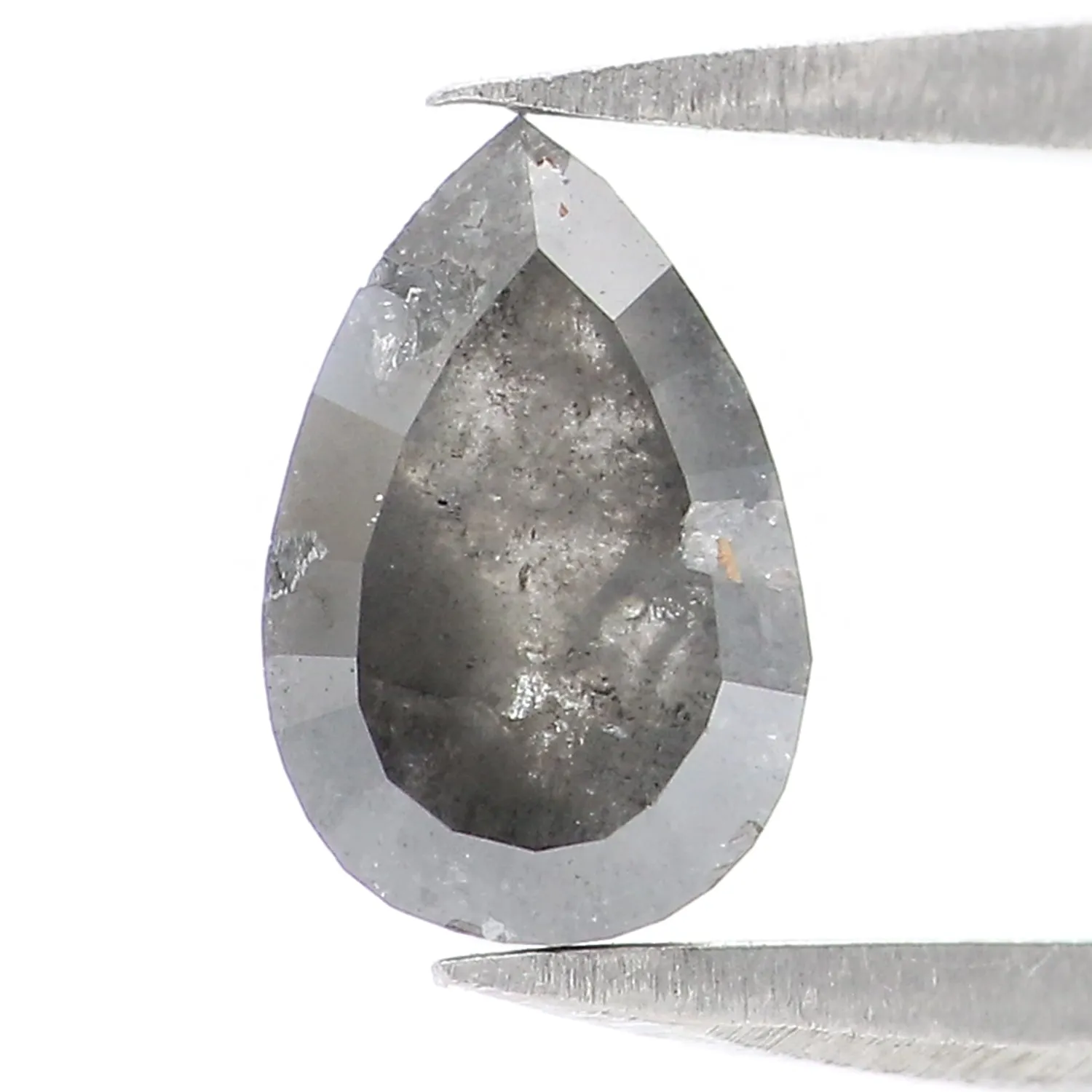 0.82 CT Natural Loose Pear Shape Diamond Salt And Pepper Pear Rose Cut Diamond 7.30 MM Black Grey Color Pear Shape Rose Cut Diam