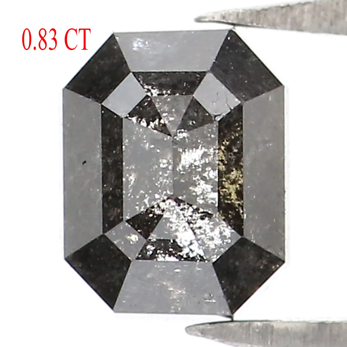 0.83 CT Natural Loose Emerald Shape Diamond Salt And Pepper Emerald Shape Diamond 5.20 MM Black Grey Color Emerald Rose Cut Diam