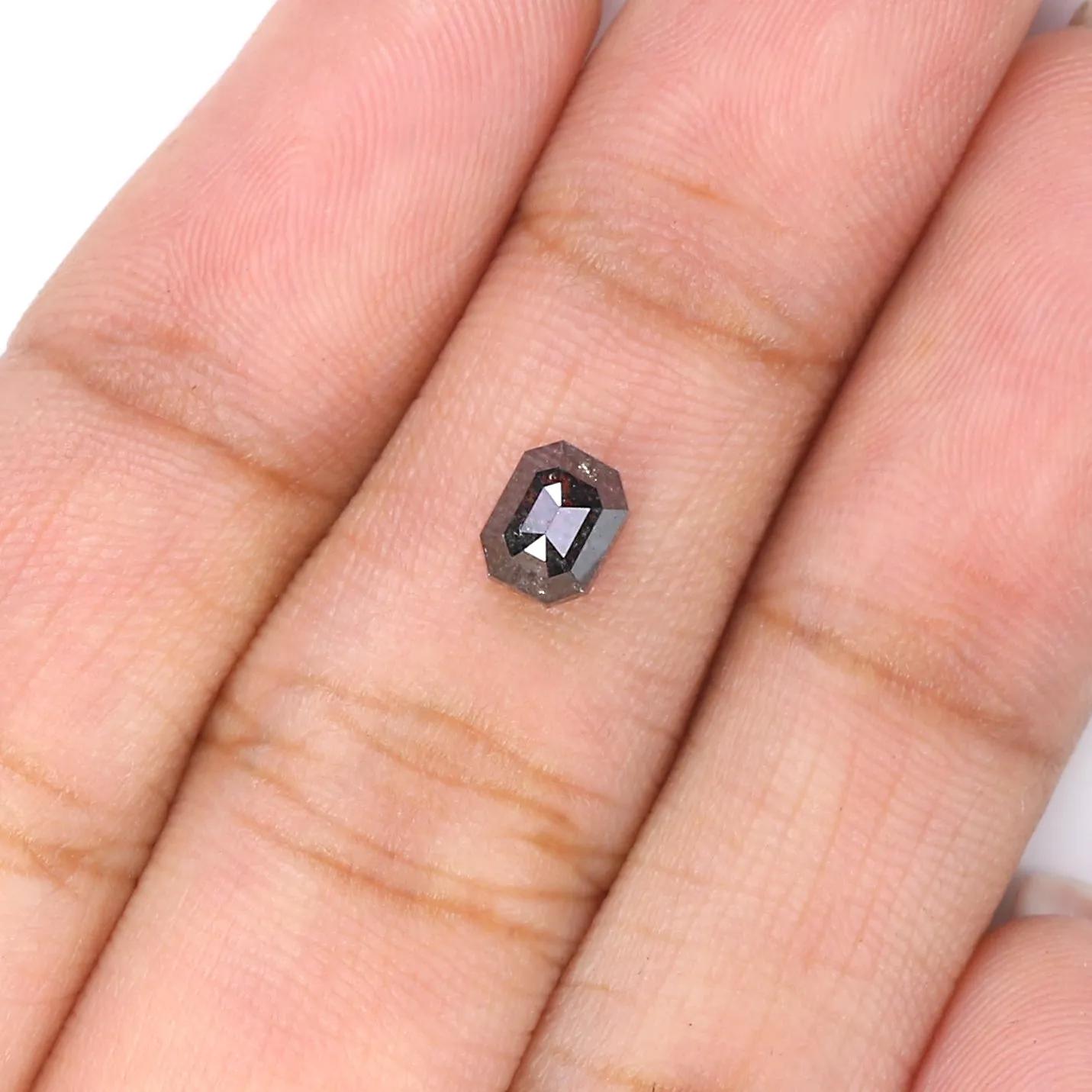 0.83 CT Natural Loose Emerald Shape Diamond Salt And Pepper Emerald Shape Diamond 5.20 MM Black Grey Color Emerald Rose Cut Diam