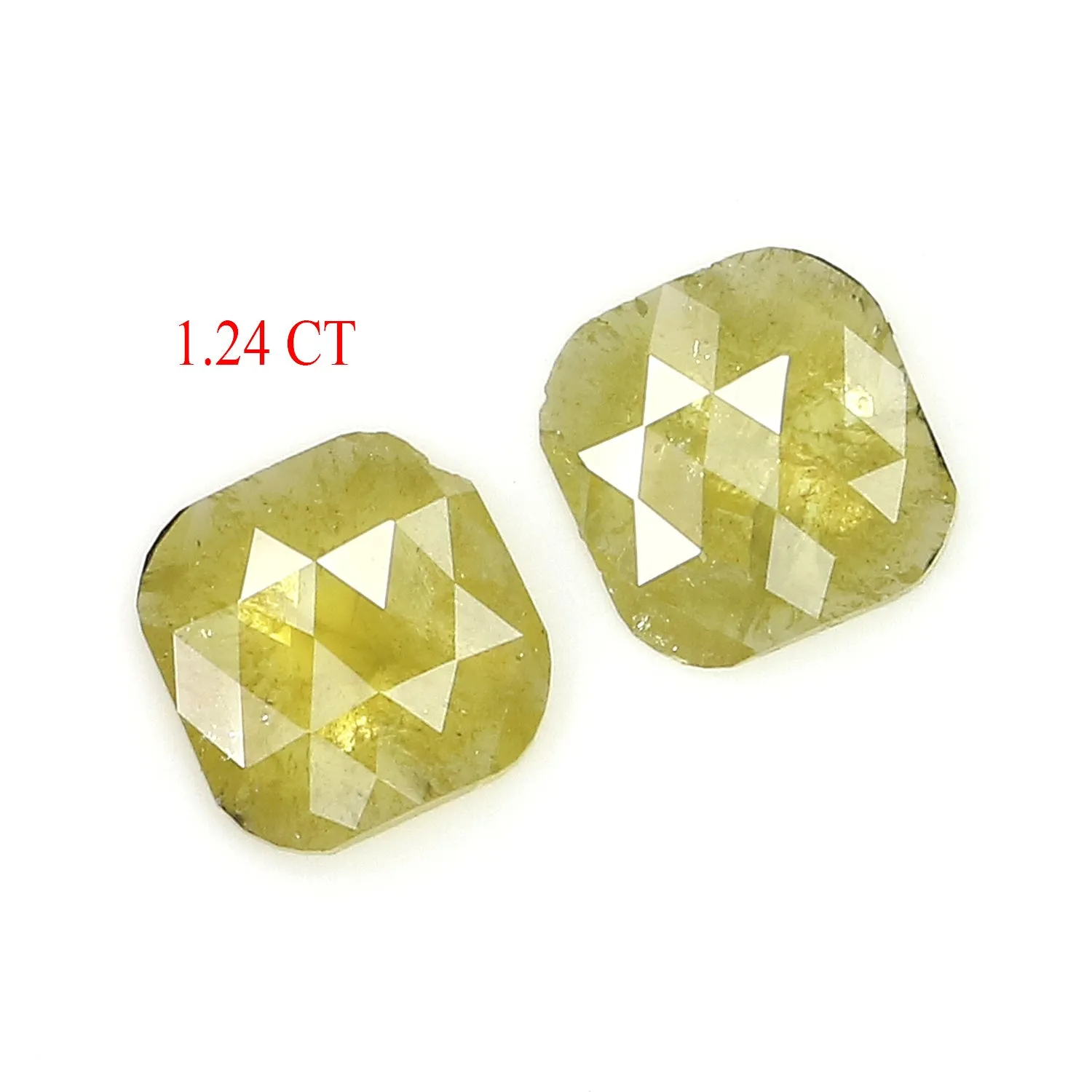 1.24 CT Natural Loose Cushion Shape Pair Diamond Yellow Color Cushion Rose Cut Diamond 6.25 MM Natural Loose Cushion Cut Pair Di