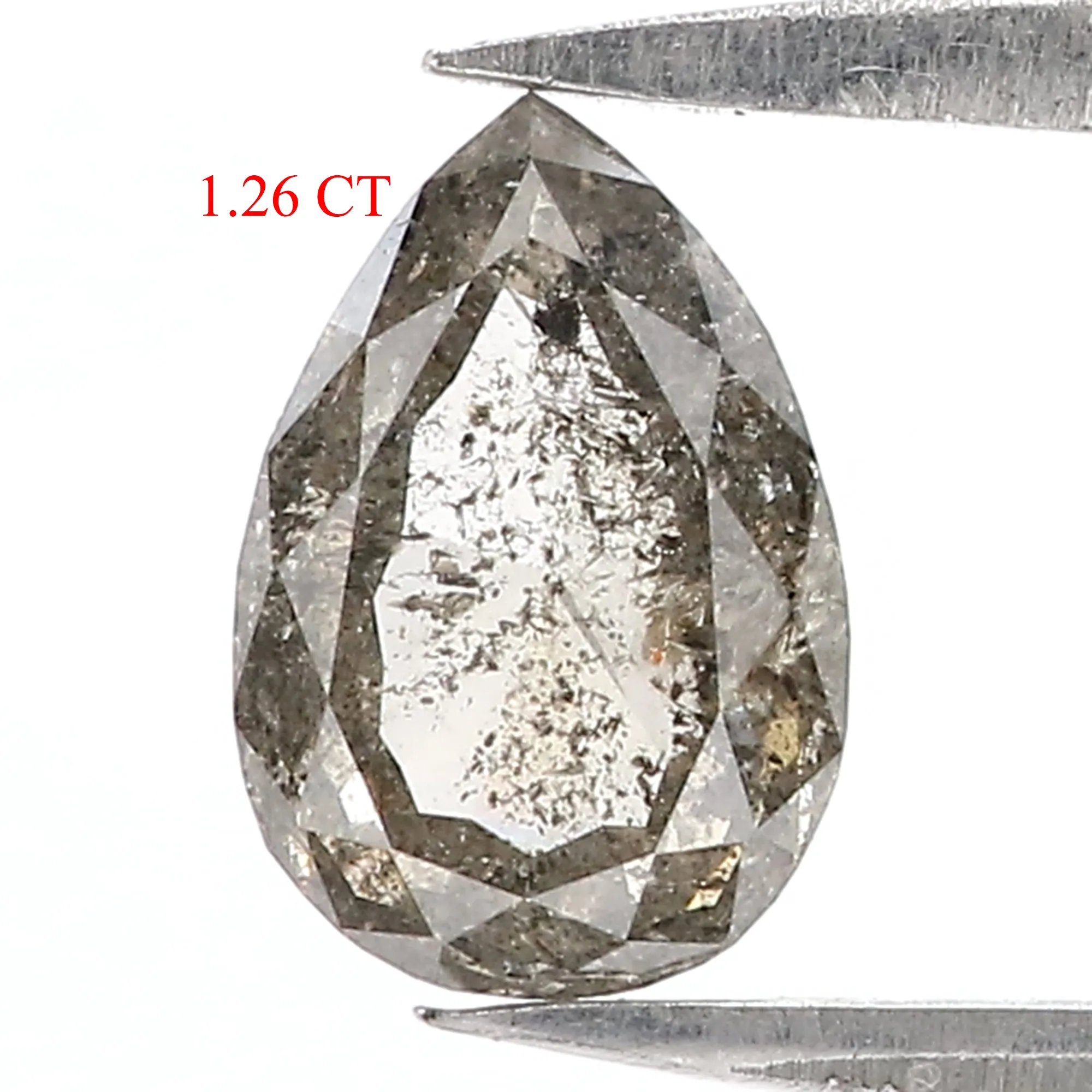 1.26 CT Natural Loose Pear Shape Diamond Salt And Pepper Pear Cut Diamond 8.50 MM Natural Loose Black Grey Color Pear Rose Cut D