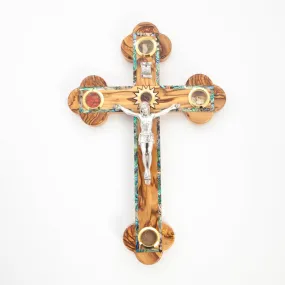 13.2 Wall Crucifix with 5 Holy Land Essences (Olive Wood and Mother of Pearl)