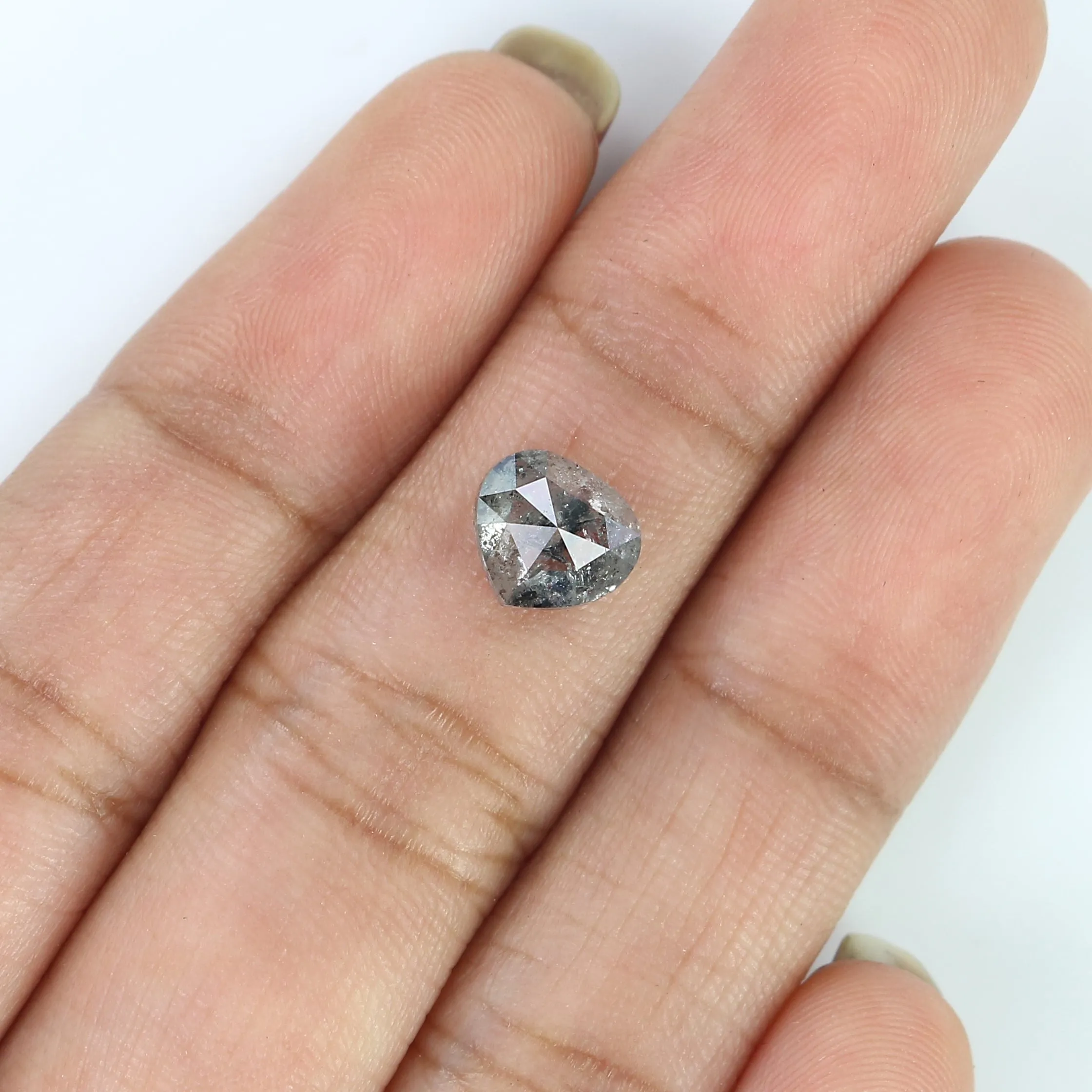 1.46 Ct Natural Loose Heart Shape Diamond Salt And Pepper Diamond 6.80 MM Natural Diamond Black Grey Color Heart Rose Cut Diamon