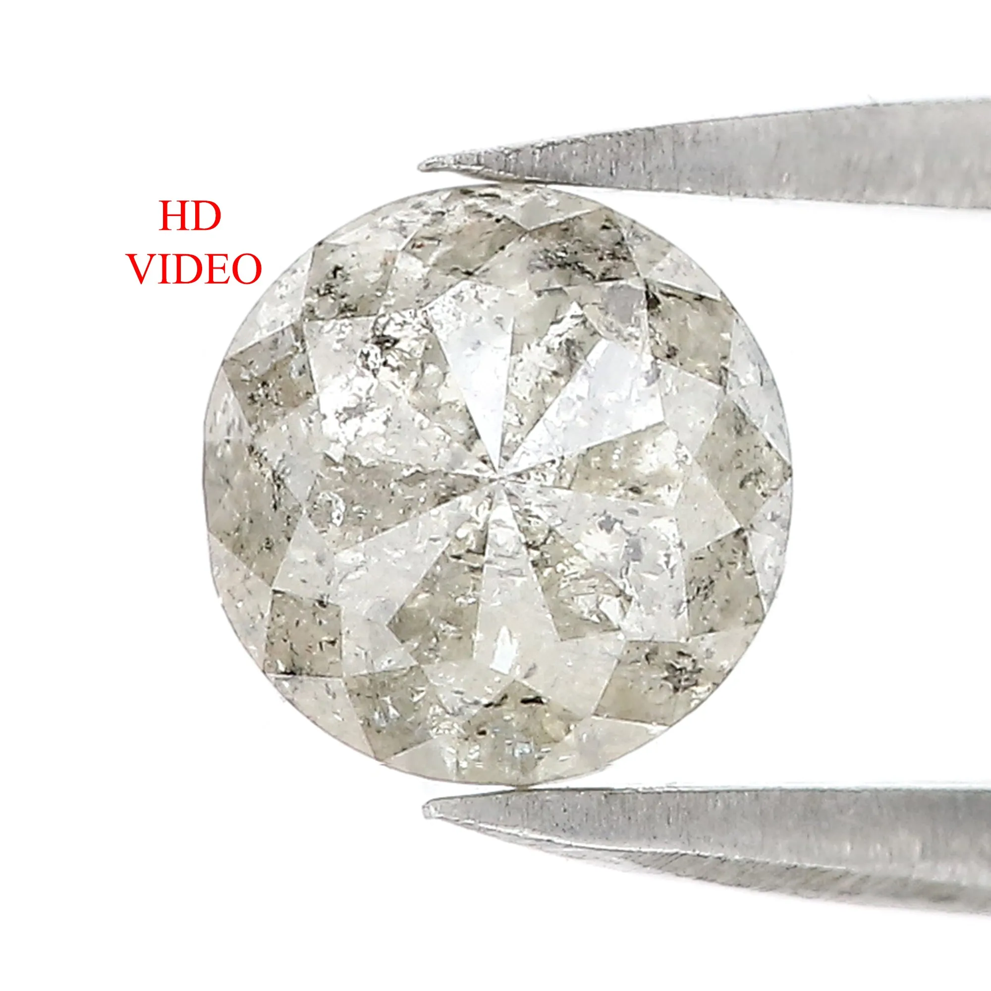 1.71 CT Natural Loose Round Rose Cut Diamond Salt And Pepper Round Diamond 6.90 MM Natural Loose Grey Color Round Rose Cut Diamo