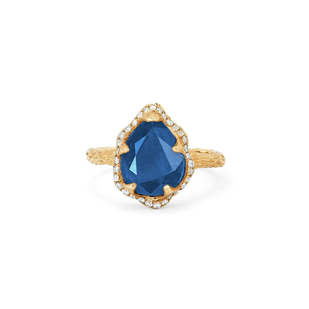 18k Premium Baby Queen Water Drop Sapphire Ring with Full Pavé Halo