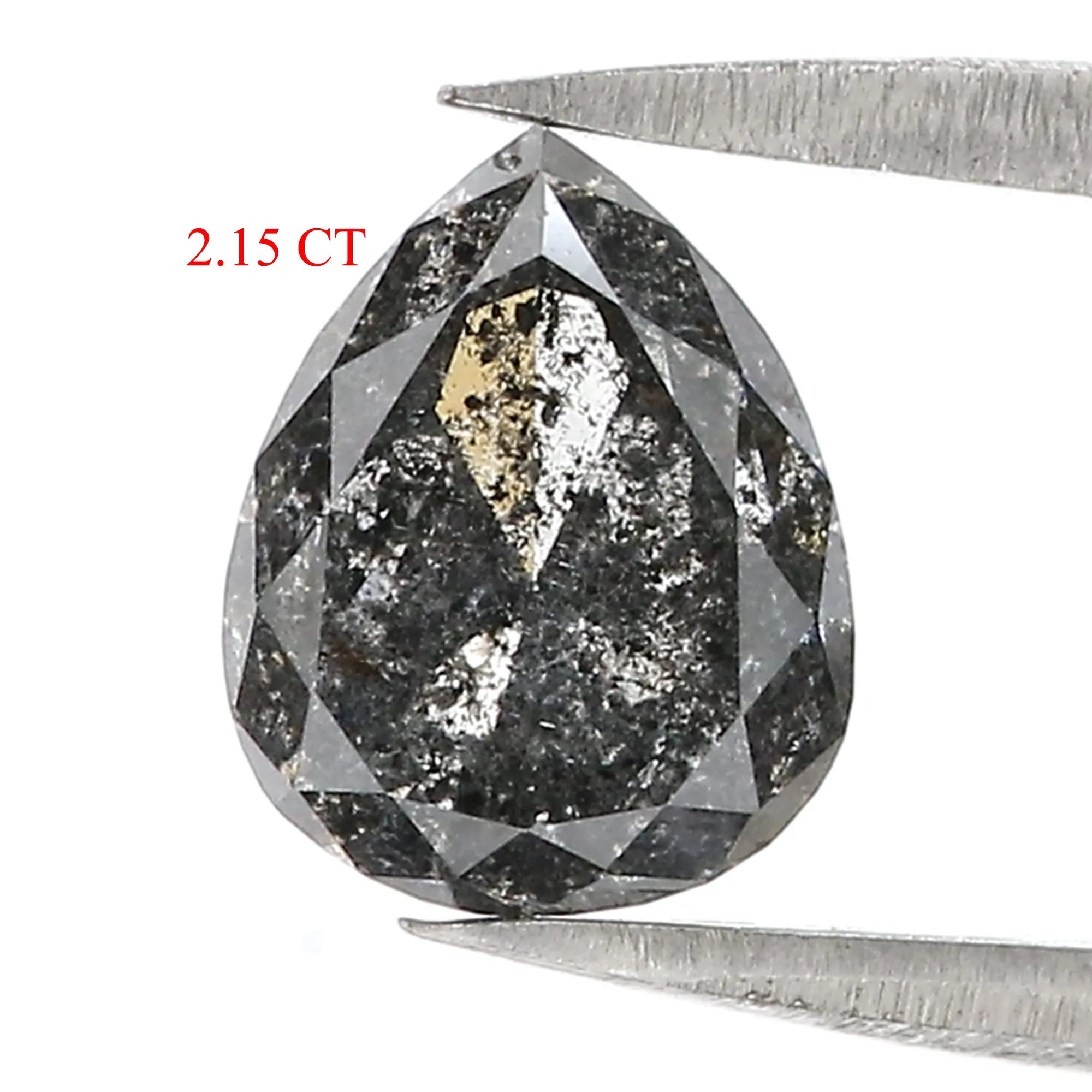 2.15 CT Natural Loose Pear Shape Diamond Salt And Pepper Pear Cut Diamond 8.50 MM Natural Loose Black Grey Color Pear Rose Cut D