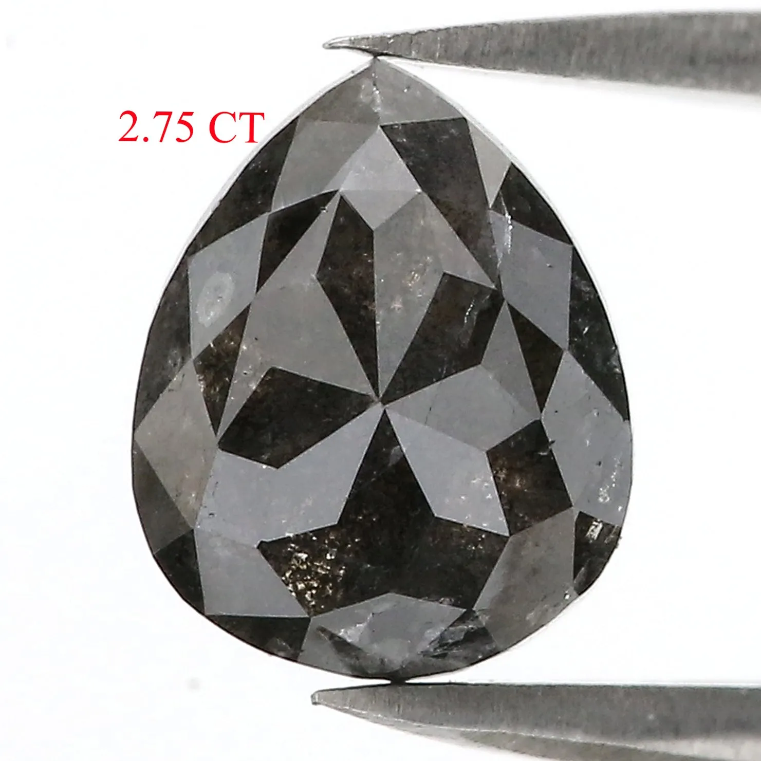 2.75 CT Natural Loose Pear Shape Diamond Salt And Pepper Pear Cut Diamond 9.70 MM Natural Loose Black Grey Pear Rose Cut Diamond