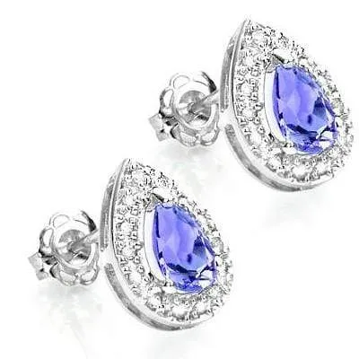 3/4 CT TANZANITE & DIAMOND 10K SOLID GOLD EARRINGS STUD