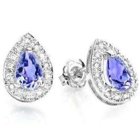 3/4 CT TANZANITE & DIAMOND 10K SOLID GOLD EARRINGS STUD