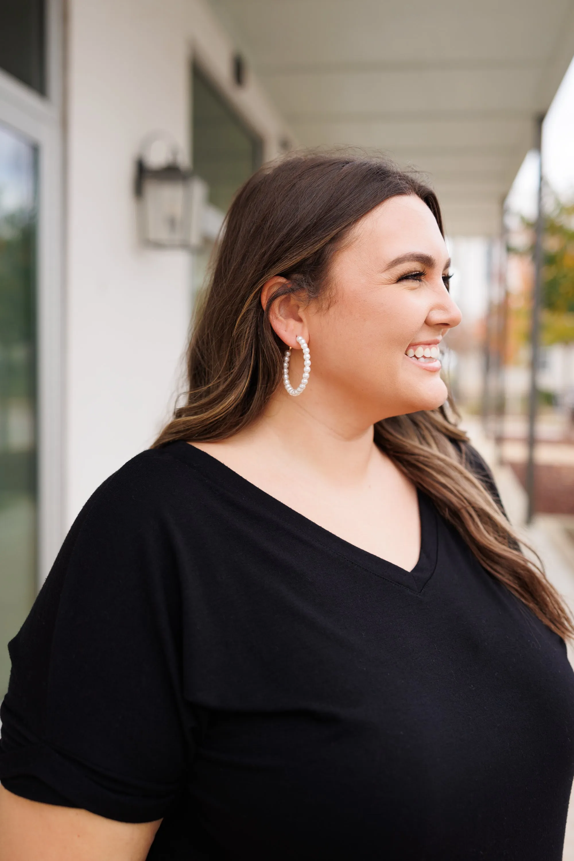 All Class Pearl Hoop Earrings, White