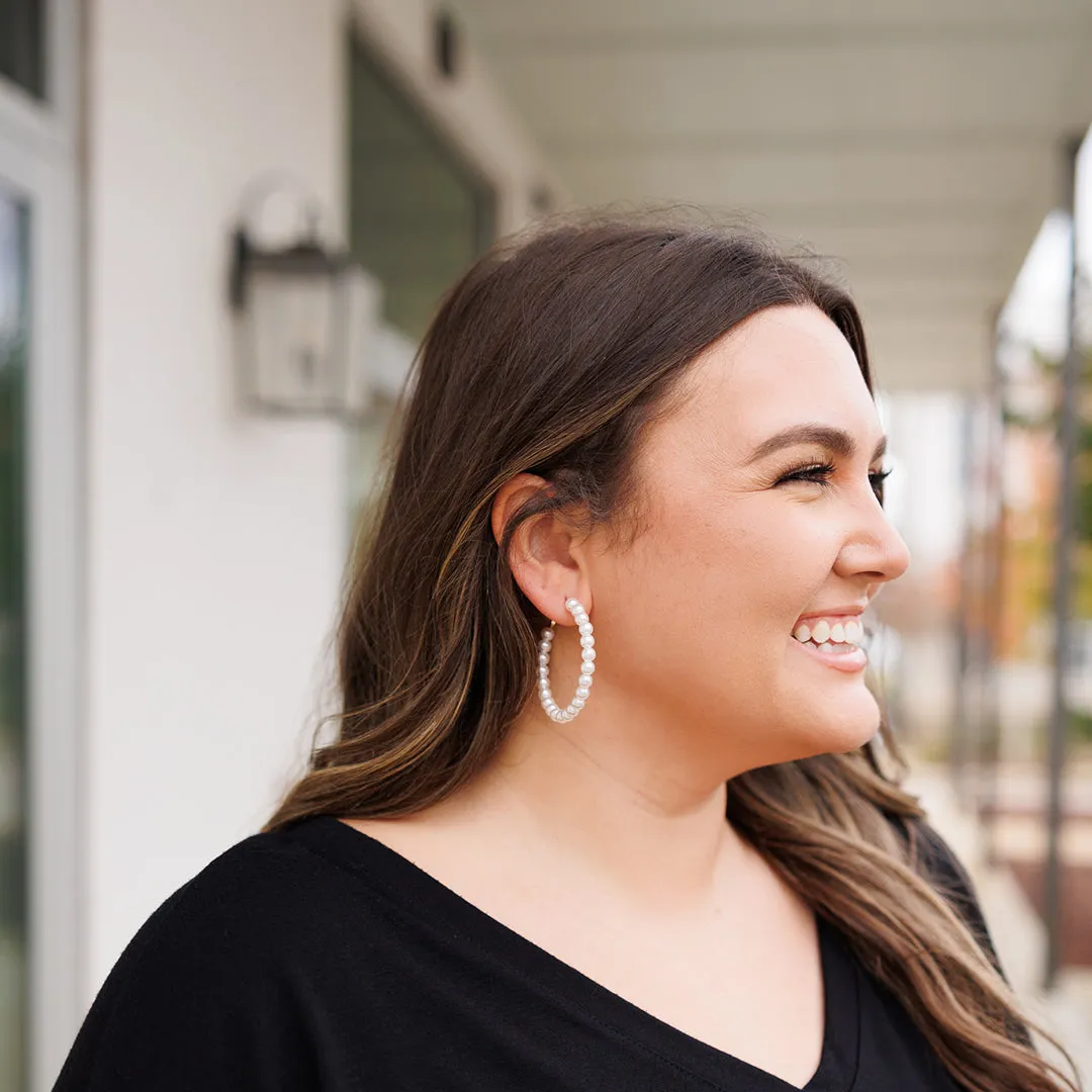 All Class Pearl Hoop Earrings, White