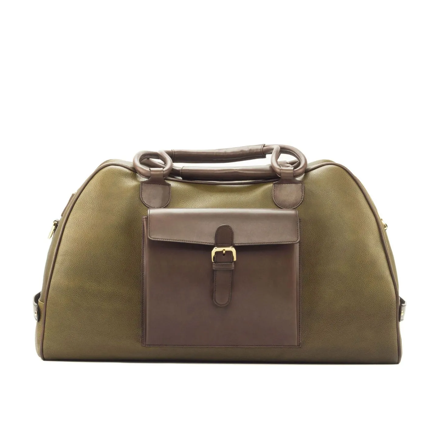 Ambrogio Men's Bag Brown & Olive Full Grain /Calf-Skin Leather Travel Duffle Bag (AMBH1007)