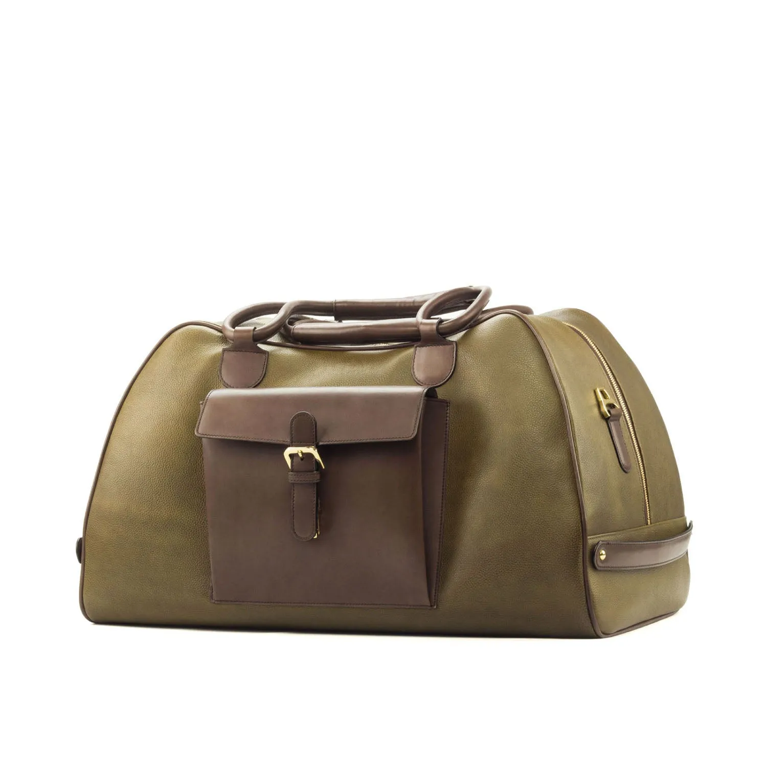 Ambrogio Men's Bag Brown & Olive Full Grain /Calf-Skin Leather Travel Duffle Bag (AMBH1007)