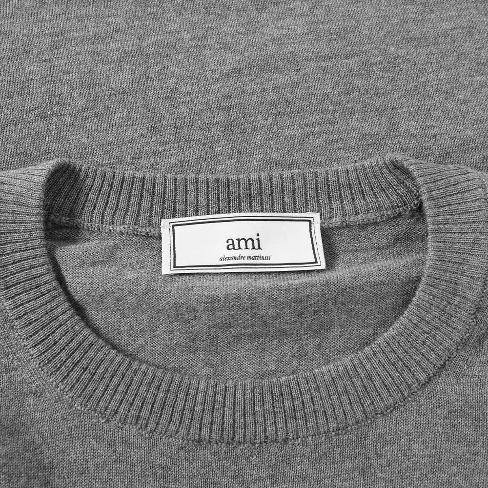 AMI Heart Logo Crew KnitHeather Grey