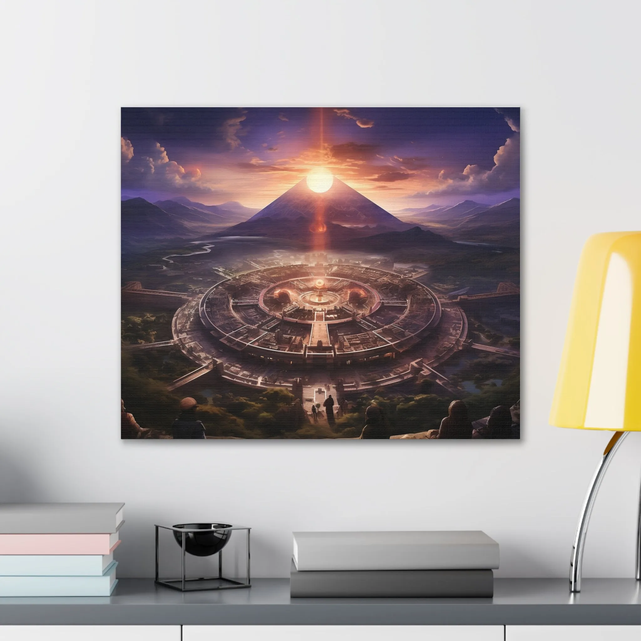 Ancient Mayan Temple With Mountain and Sunset Canvas Spiritual Decor