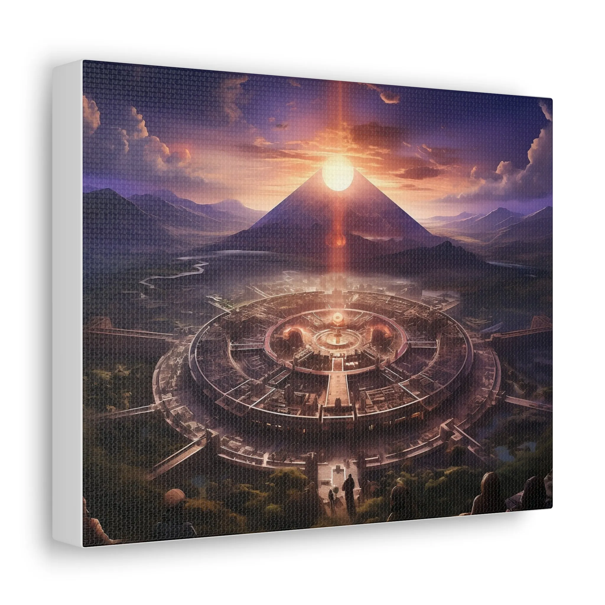 Ancient Mayan Temple With Mountain and Sunset Canvas Spiritual Decor