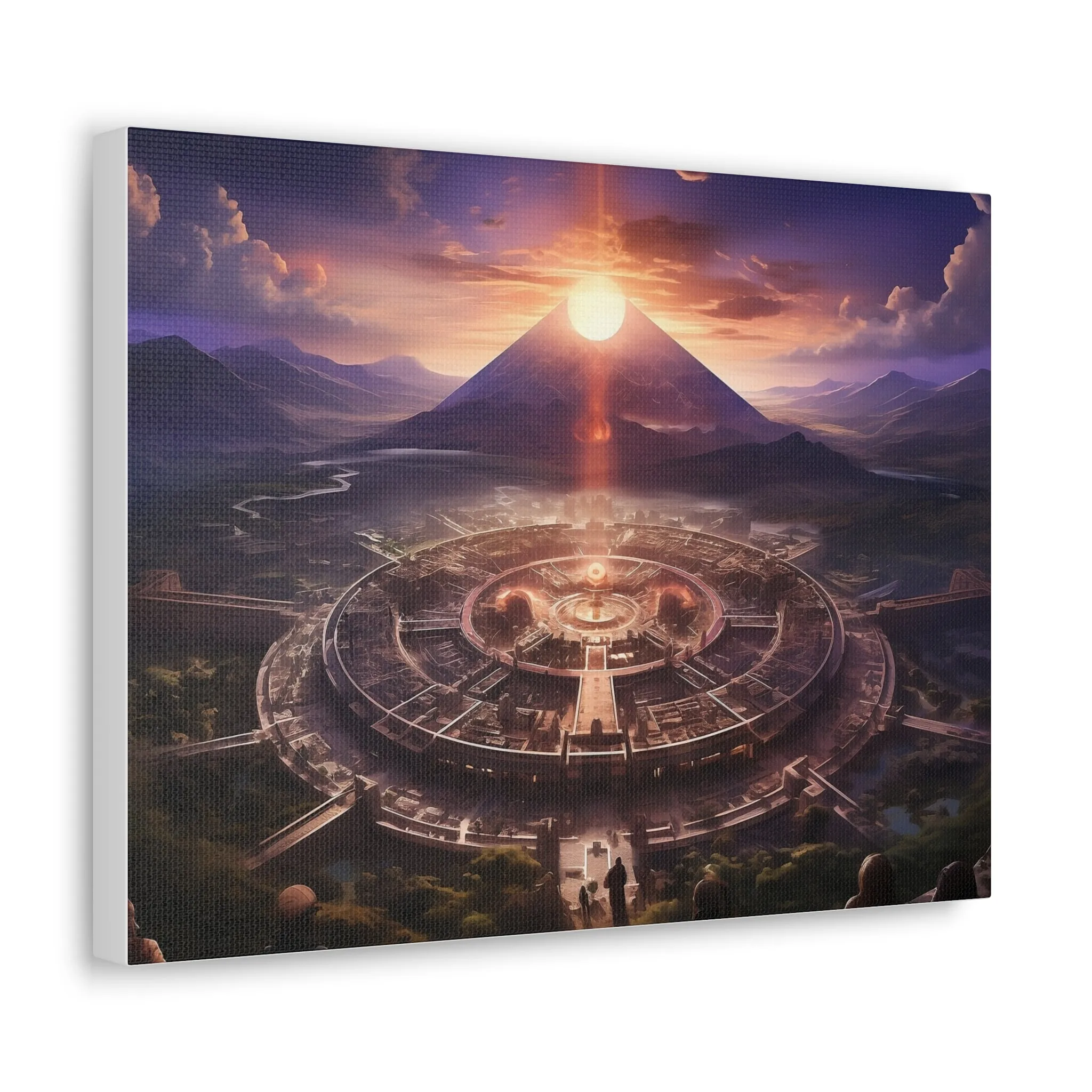 Ancient Mayan Temple With Mountain and Sunset Canvas Spiritual Decor