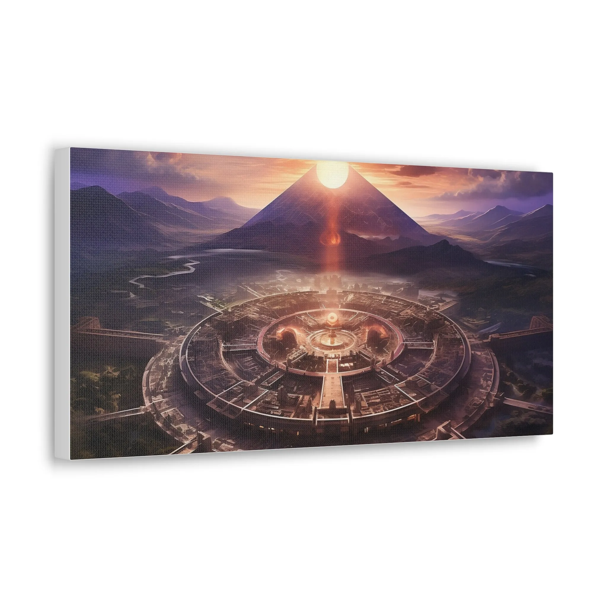 Ancient Mayan Temple With Mountain and Sunset Canvas Spiritual Decor