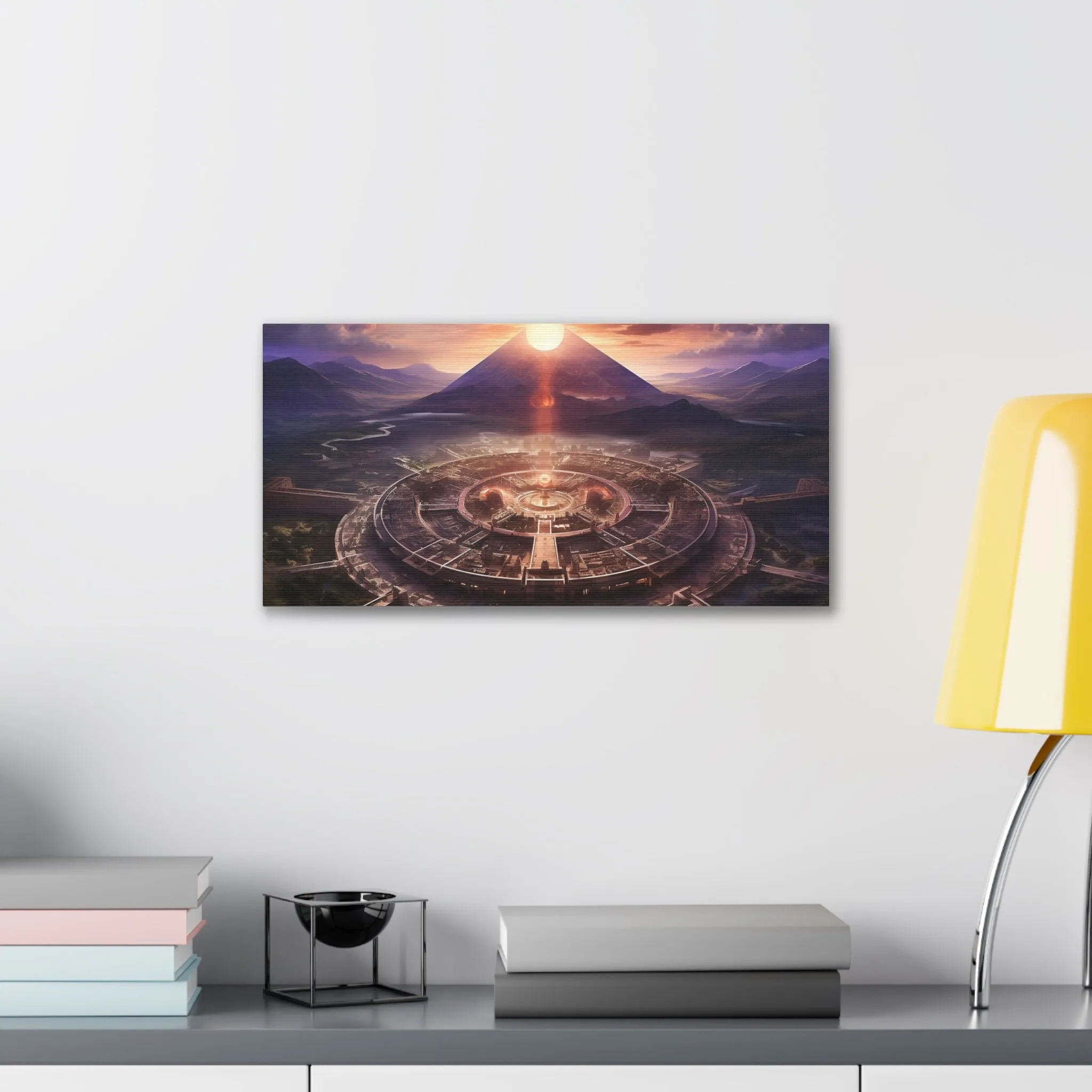 Ancient Mayan Temple With Mountain and Sunset Canvas Spiritual Decor