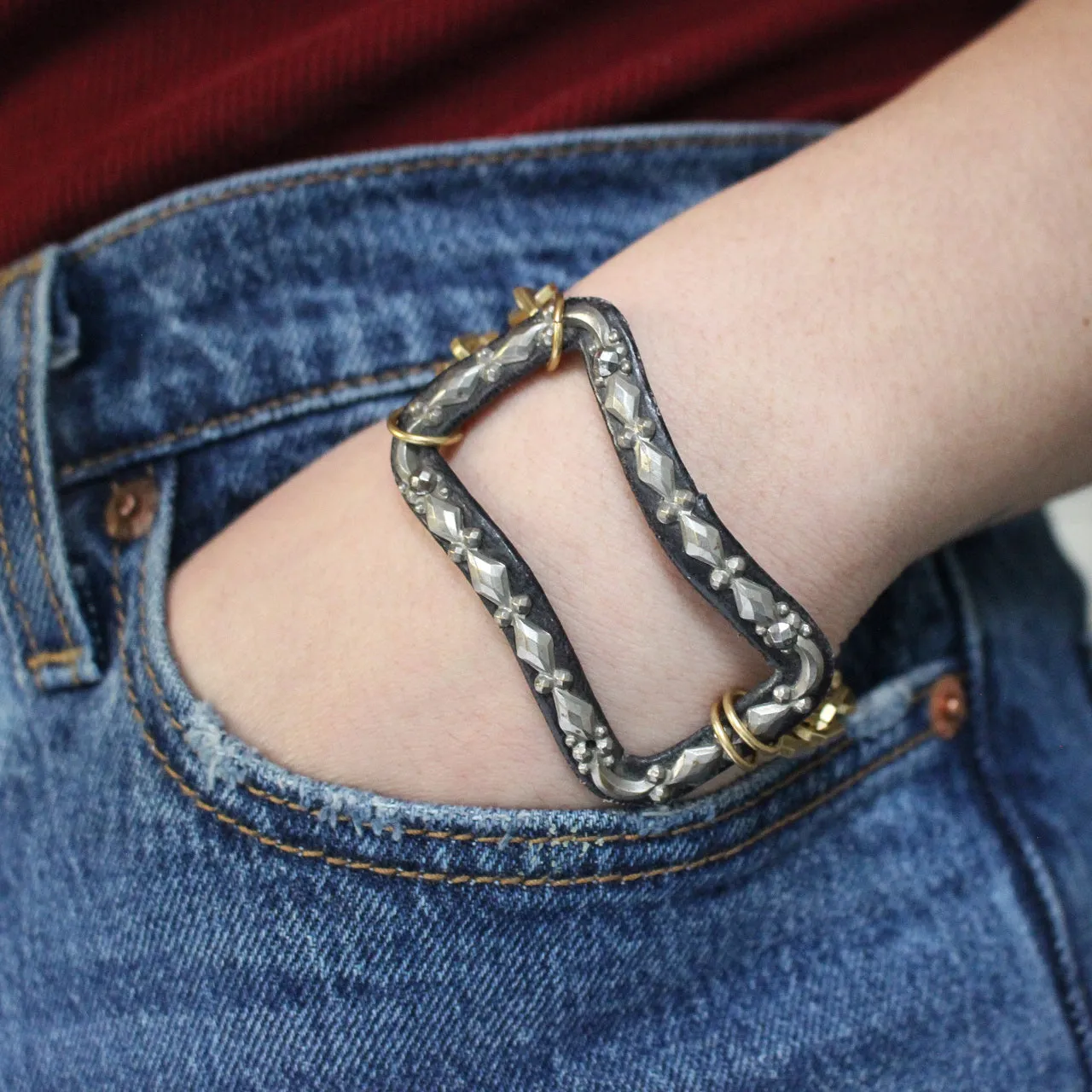 Antique Victorian Leather & Cut Steel Buckle Bracelet