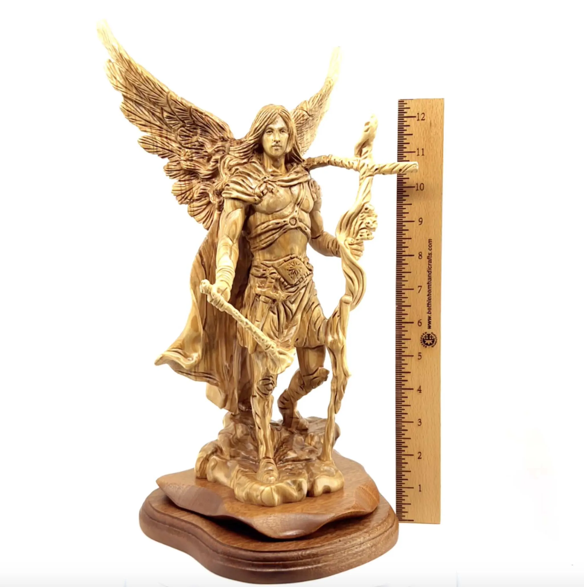 Archangel Gabriel Masterpiece 15 , Olive Wood Carved Statue from the Holy Land