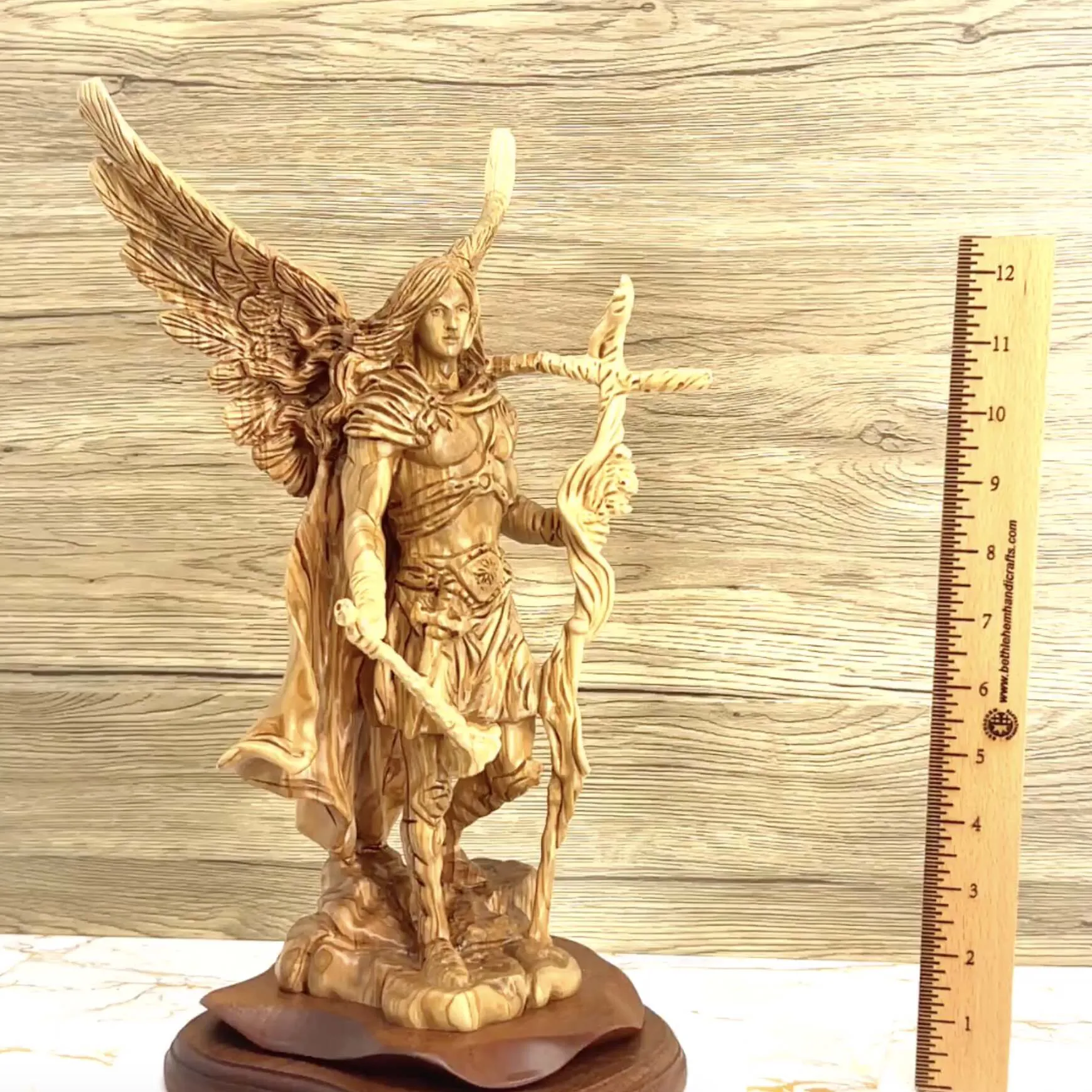 Archangel Gabriel Masterpiece 15 , Olive Wood Carved Statue from the Holy Land