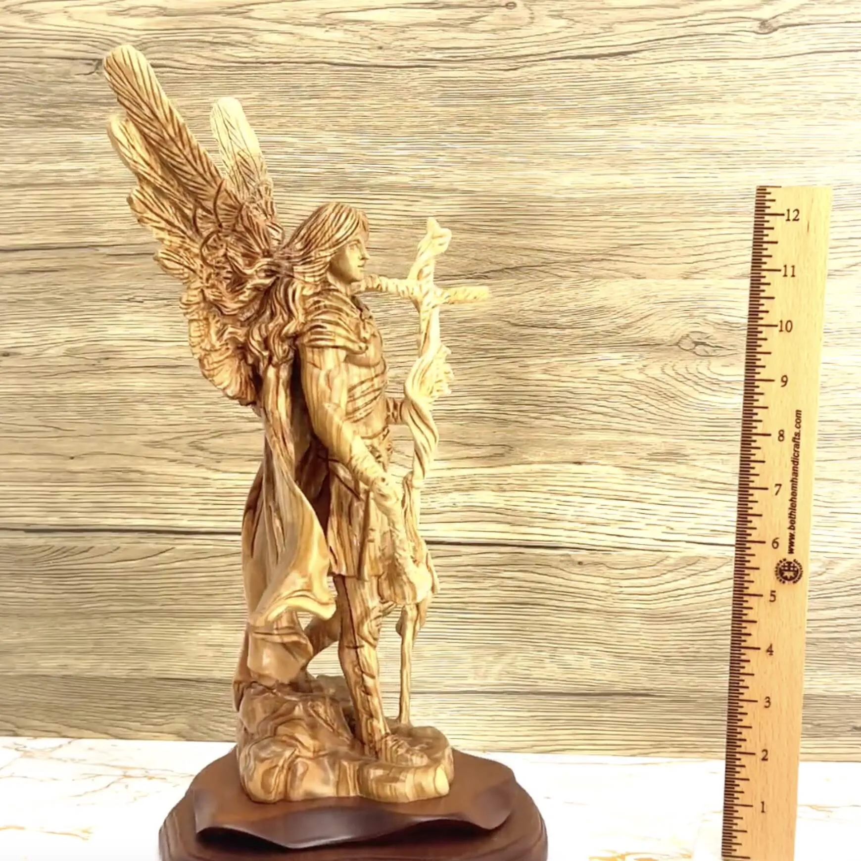 Archangel Gabriel Masterpiece 15 , Olive Wood Carved Statue from the Holy Land