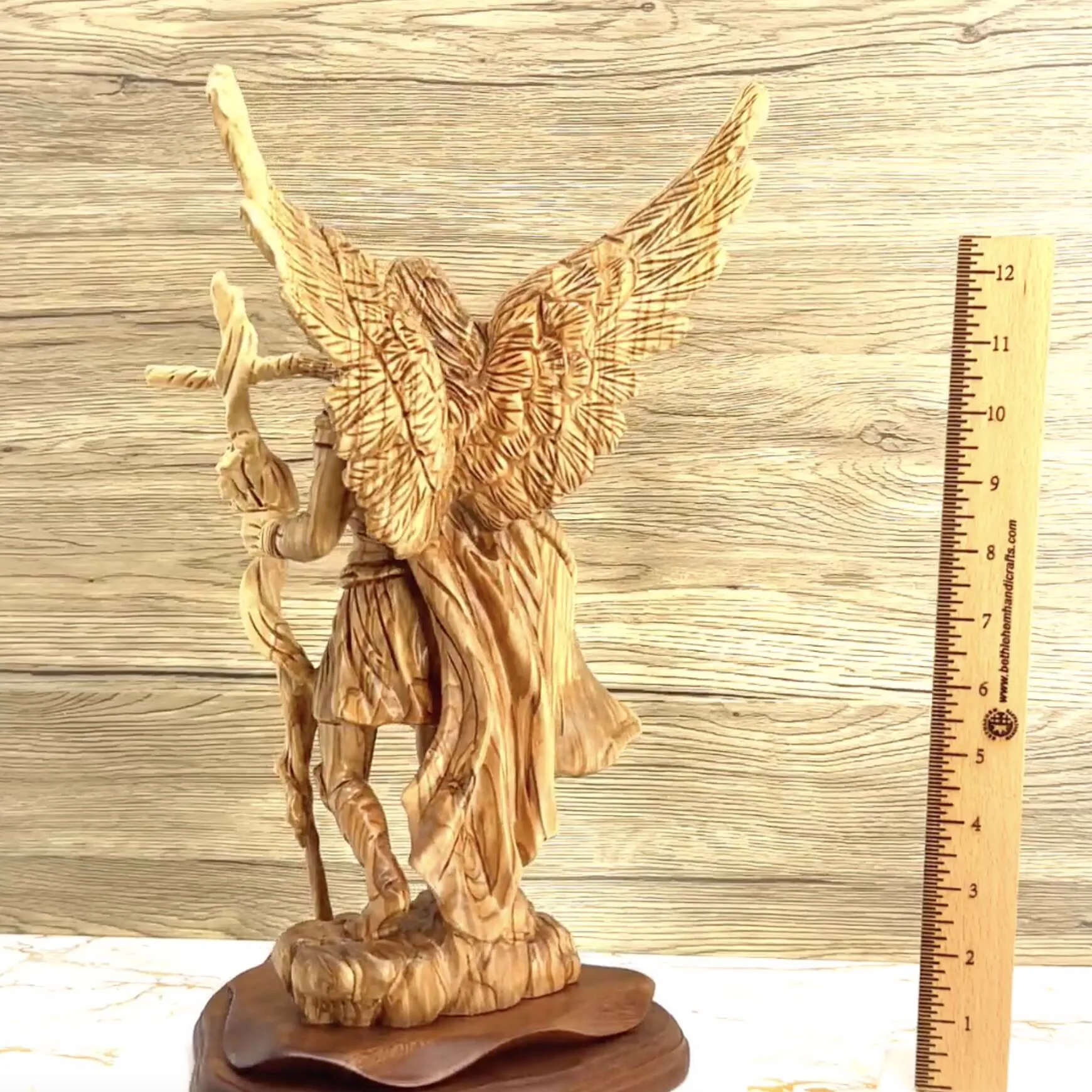 Archangel Gabriel Masterpiece 15 , Olive Wood Carved Statue from the Holy Land