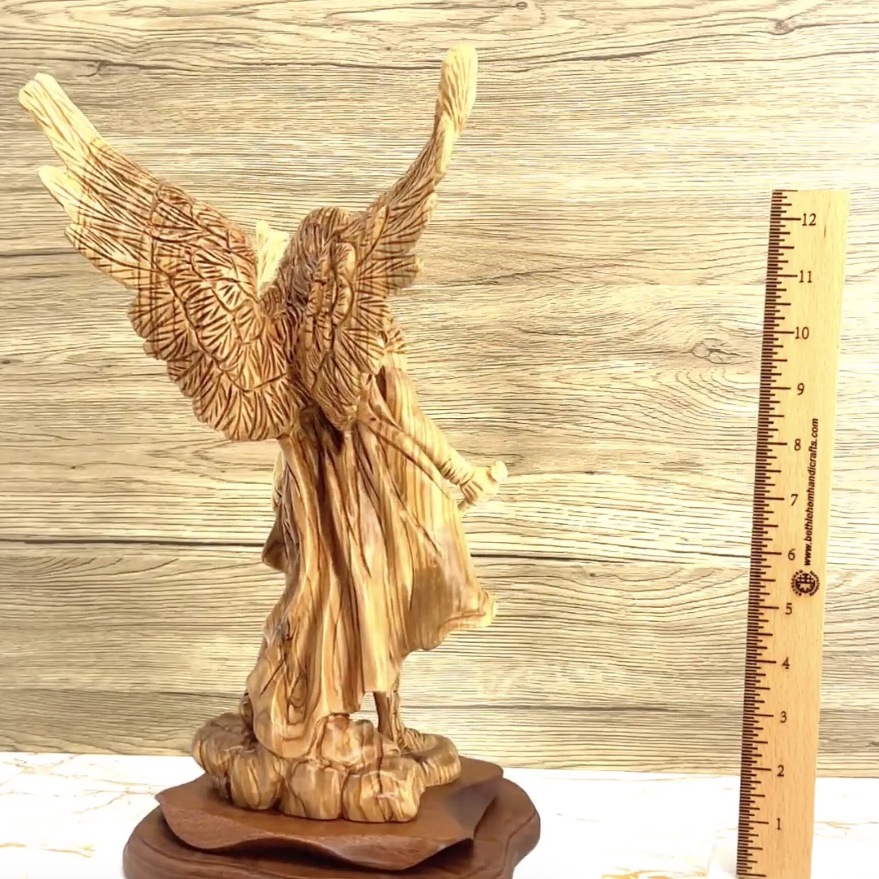 Archangel Gabriel Masterpiece 15 , Olive Wood Carved Statue from the Holy Land