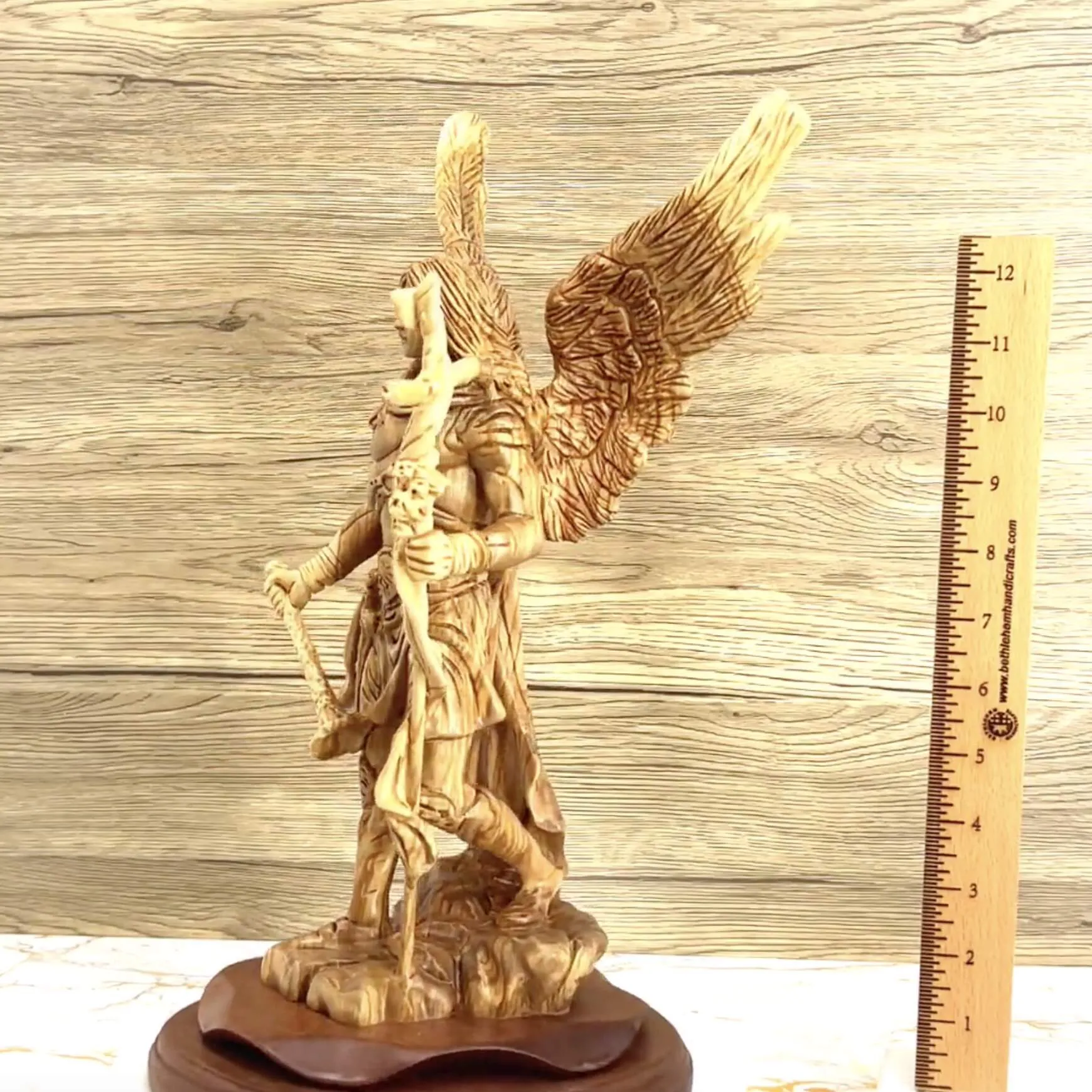 Archangel Gabriel Masterpiece 15 , Olive Wood Carved Statue from the Holy Land