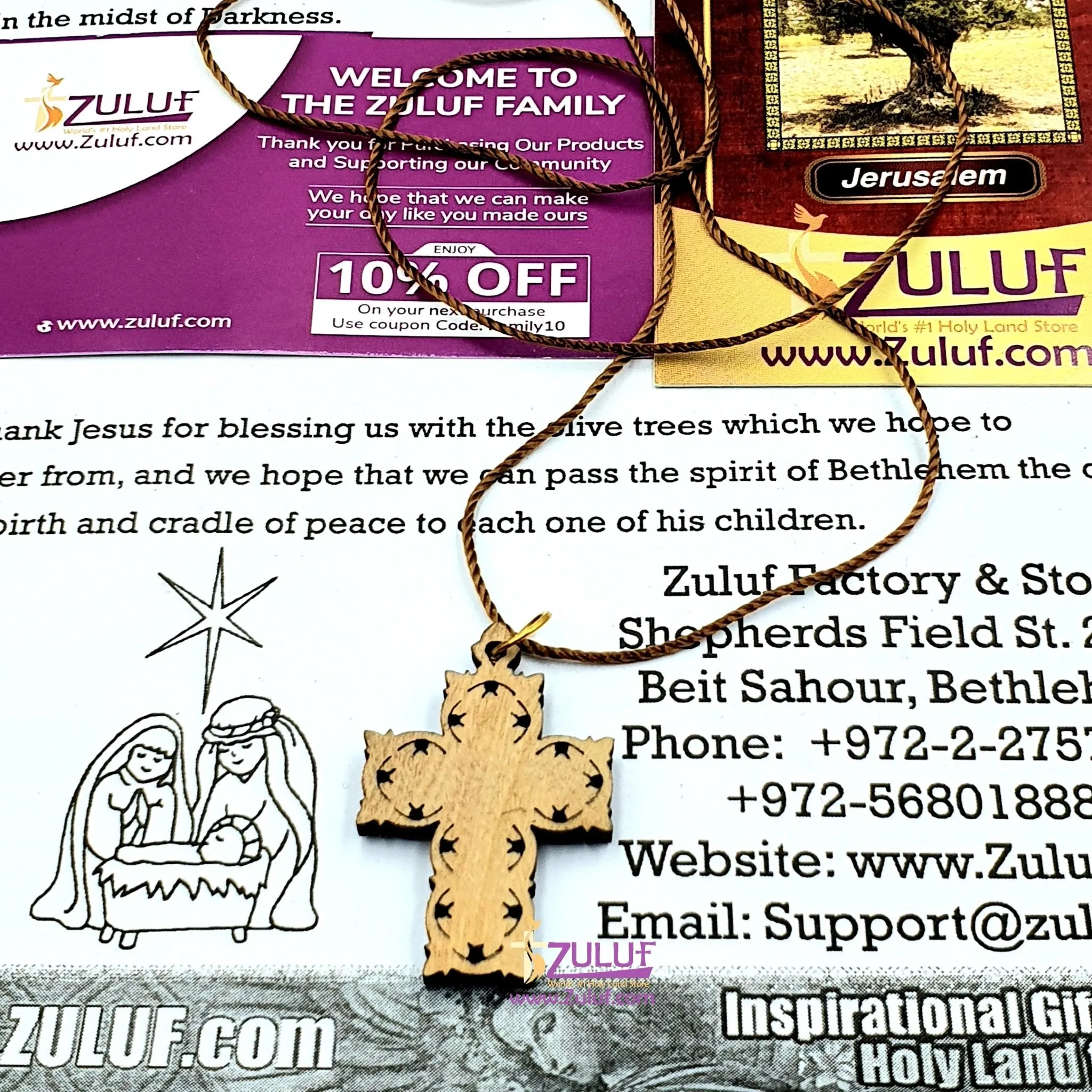 Artistic Olive Wood Cross Pendant with Mother of Pearl by Zuluf PEN188