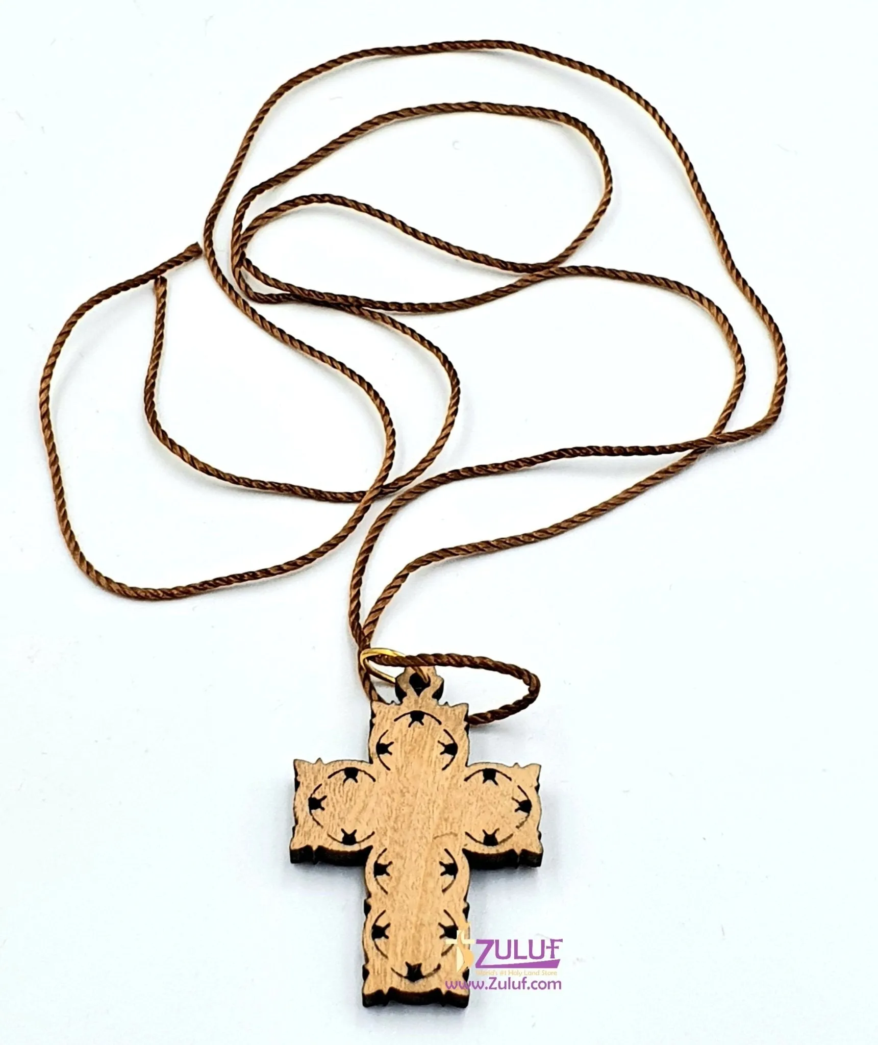 Artistic Olive Wood Cross Pendant with Mother of Pearl by Zuluf PEN188