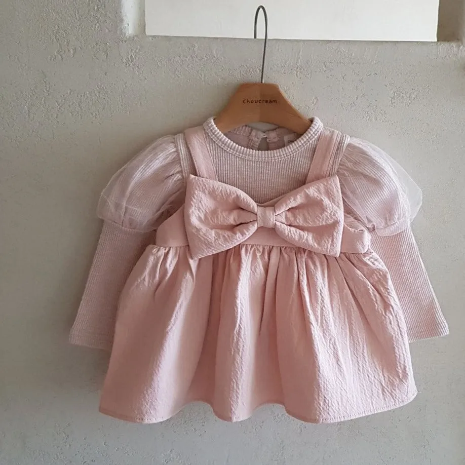 Baby Puff Sleeve Ribbed Top (6-12m) -Pink