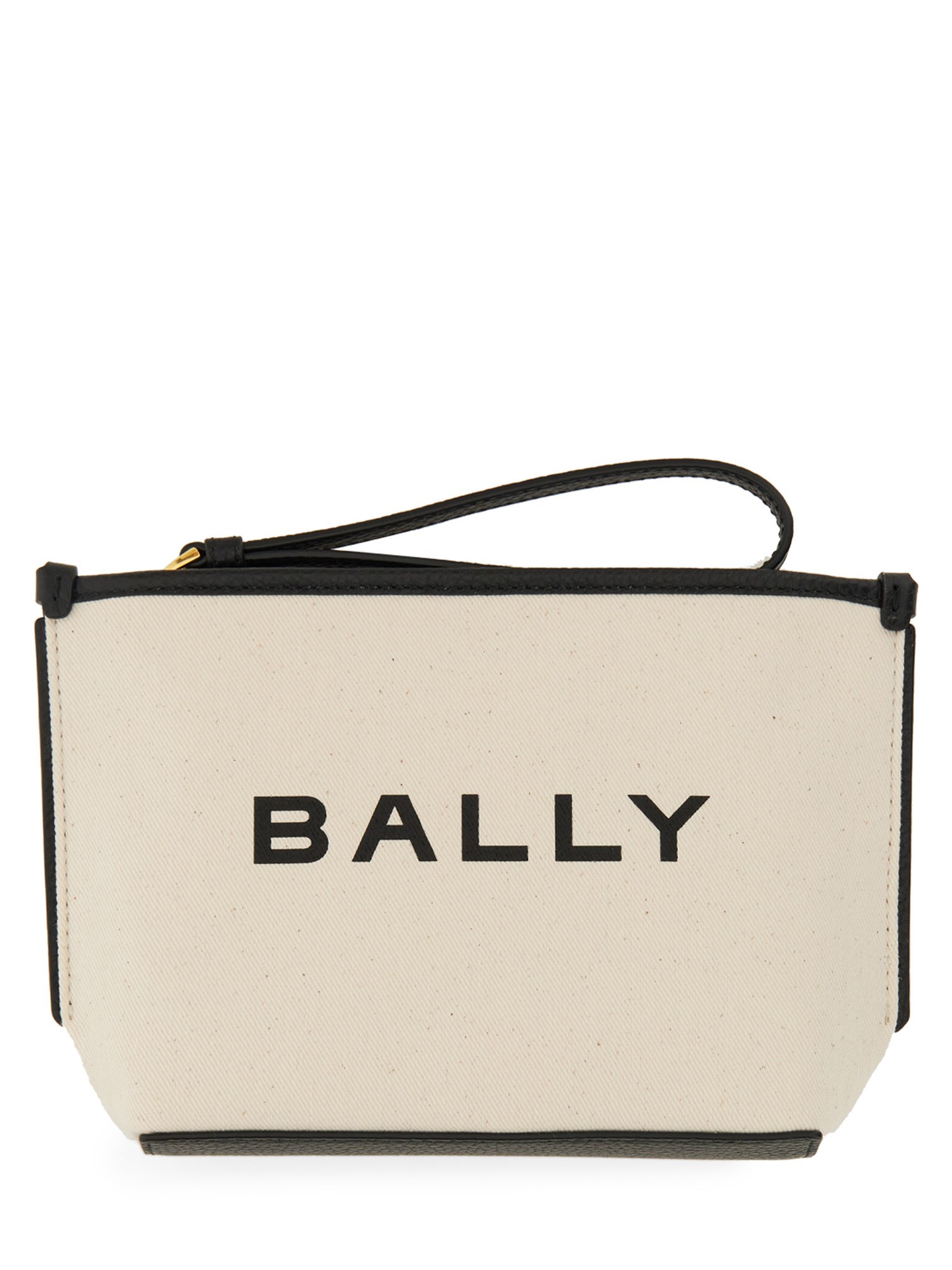 BALLY    COTTON CANVAS AND LEATHER BAR POUCH