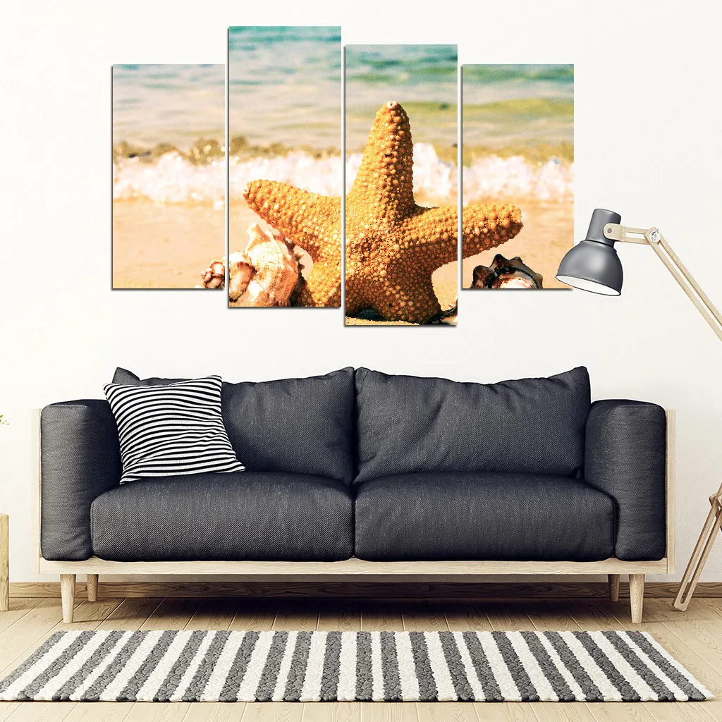 Beach Scene 4 Piece Framed Canvas