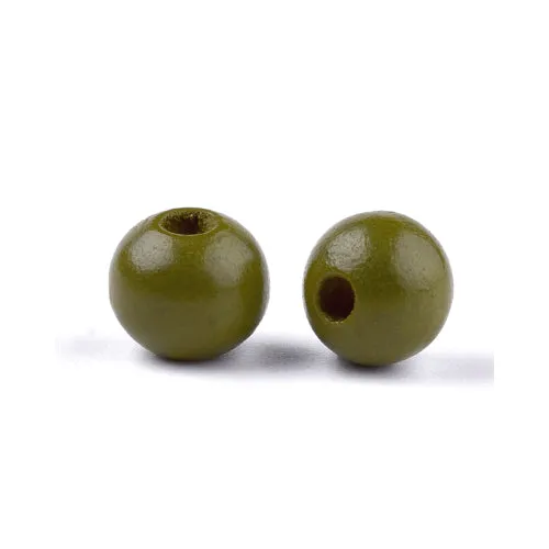 Beads, Wood, Natural, Round, Painted, Olive Green, 10mm