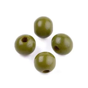 Beads, Wood, Natural, Round, Painted, Olive Green, 10mm