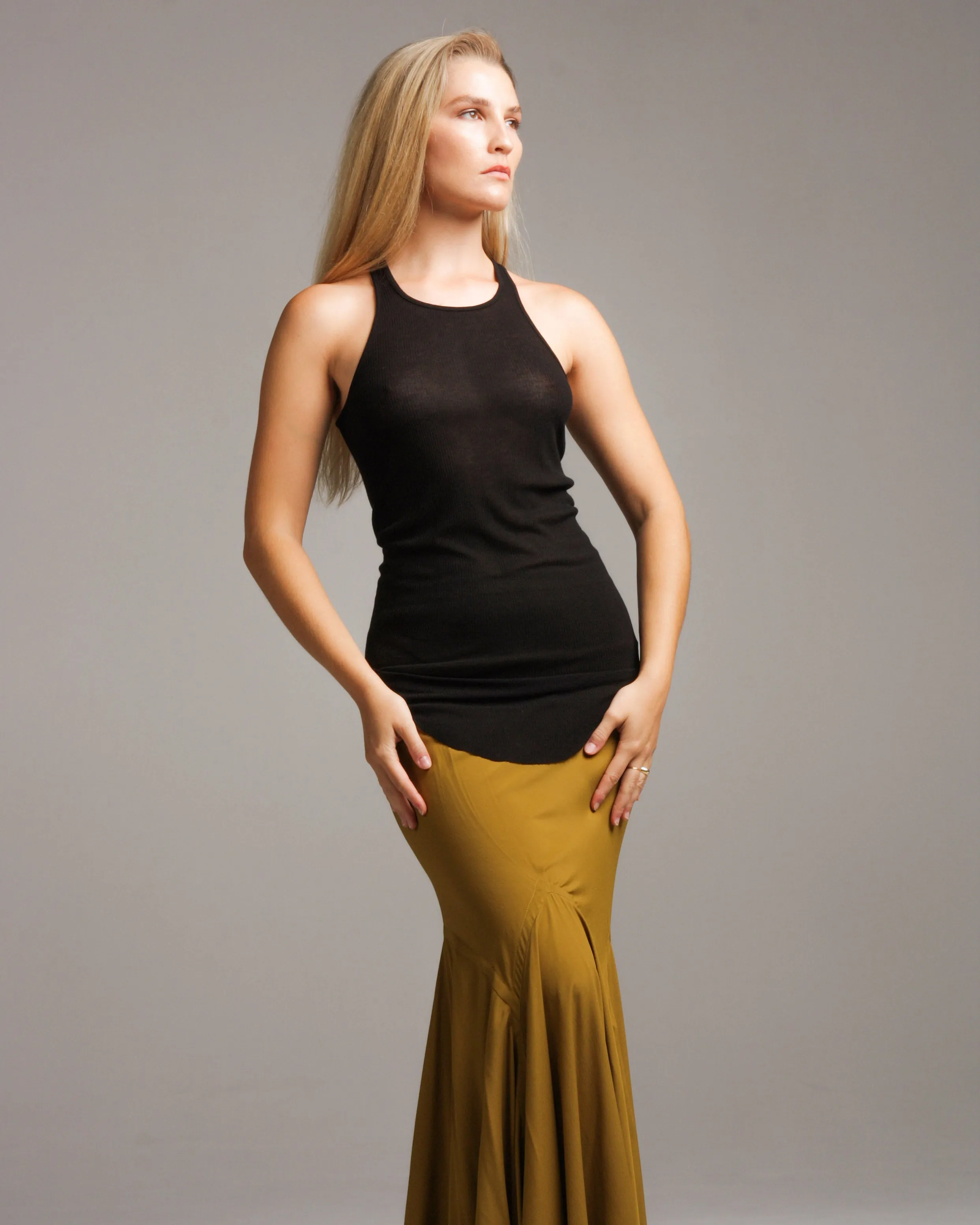 Black Silk Blend Ribbed Tank