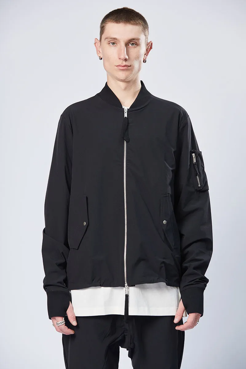 BLACK STRETCH BOMBER JACKET