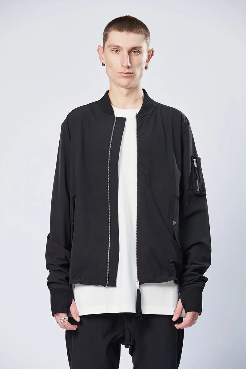 BLACK STRETCH BOMBER JACKET