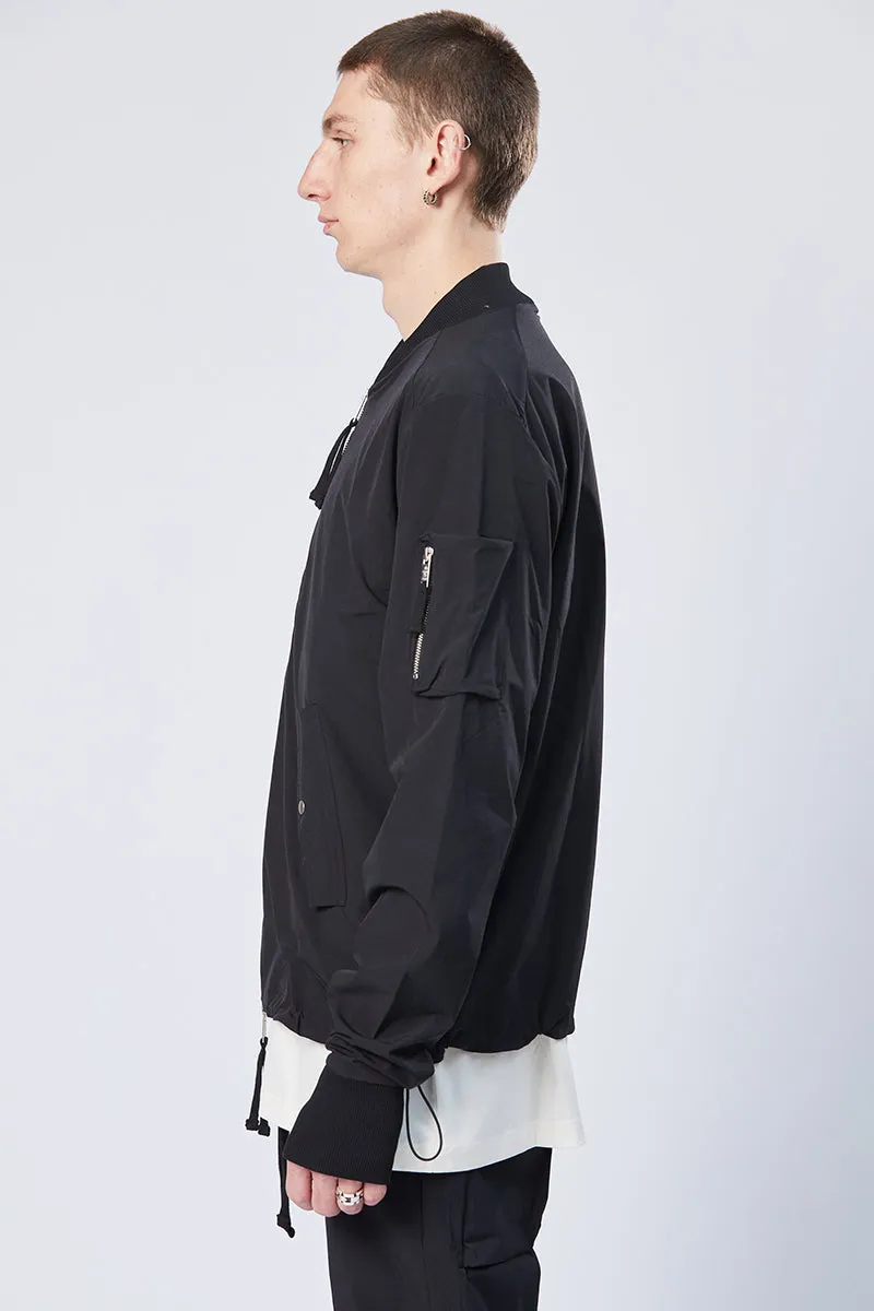 BLACK STRETCH BOMBER JACKET