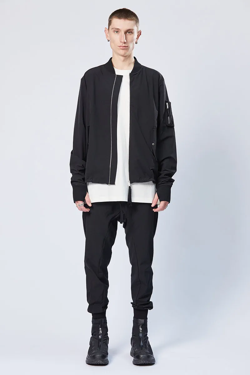 BLACK STRETCH BOMBER JACKET