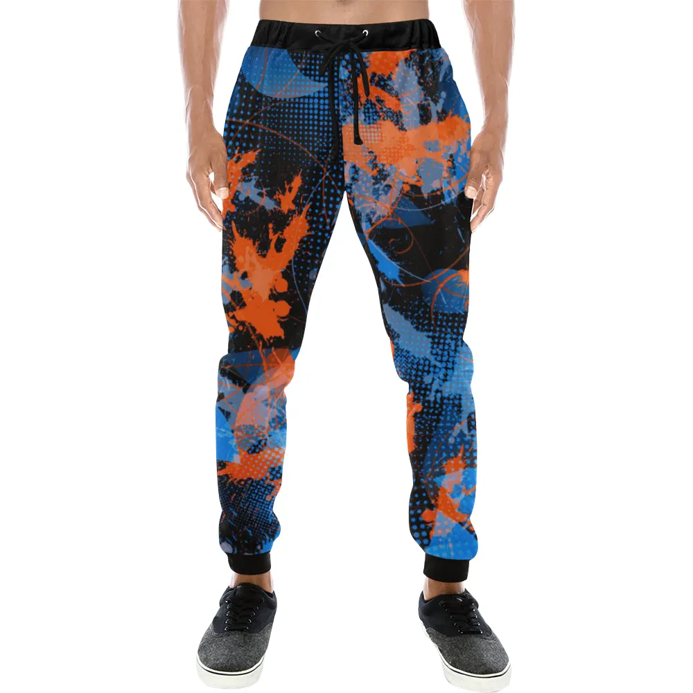 Blue and Orange Graffiti Abstract Men's Big & Tall All Over Print Jogger Sweatpants