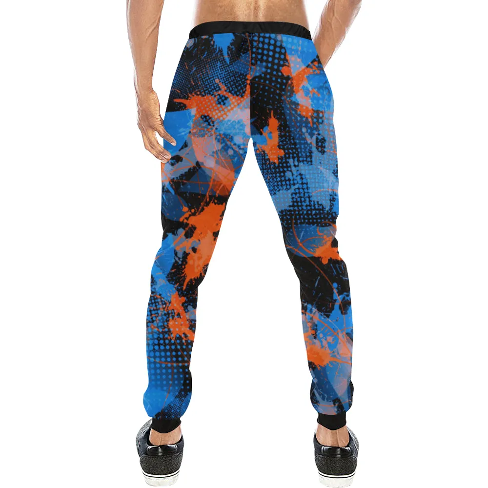 Blue and Orange Graffiti Abstract Men's Big & Tall All Over Print Jogger Sweatpants